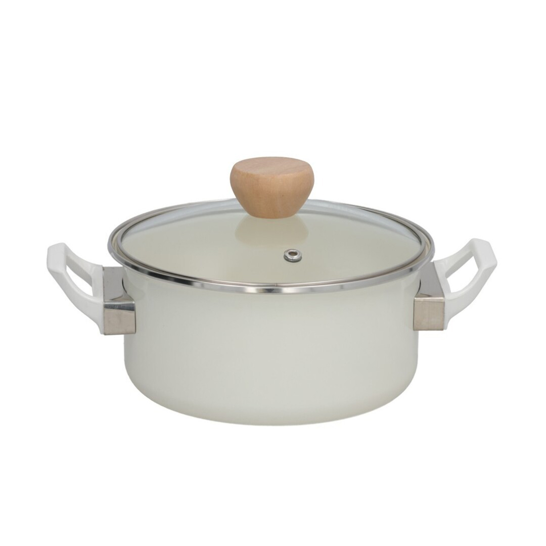 Cacerola Esmaltada con Tapa de Cristal y Válvula de Vapor – Olla de Cocina Antiadherente Alta Resistencia 16, 18, 20, 22 y 24 cm – Apta para Inducción, Gas y Vitrocerámica – Ideal para Guisos, Sopas, Pasta y Cocina Diaria