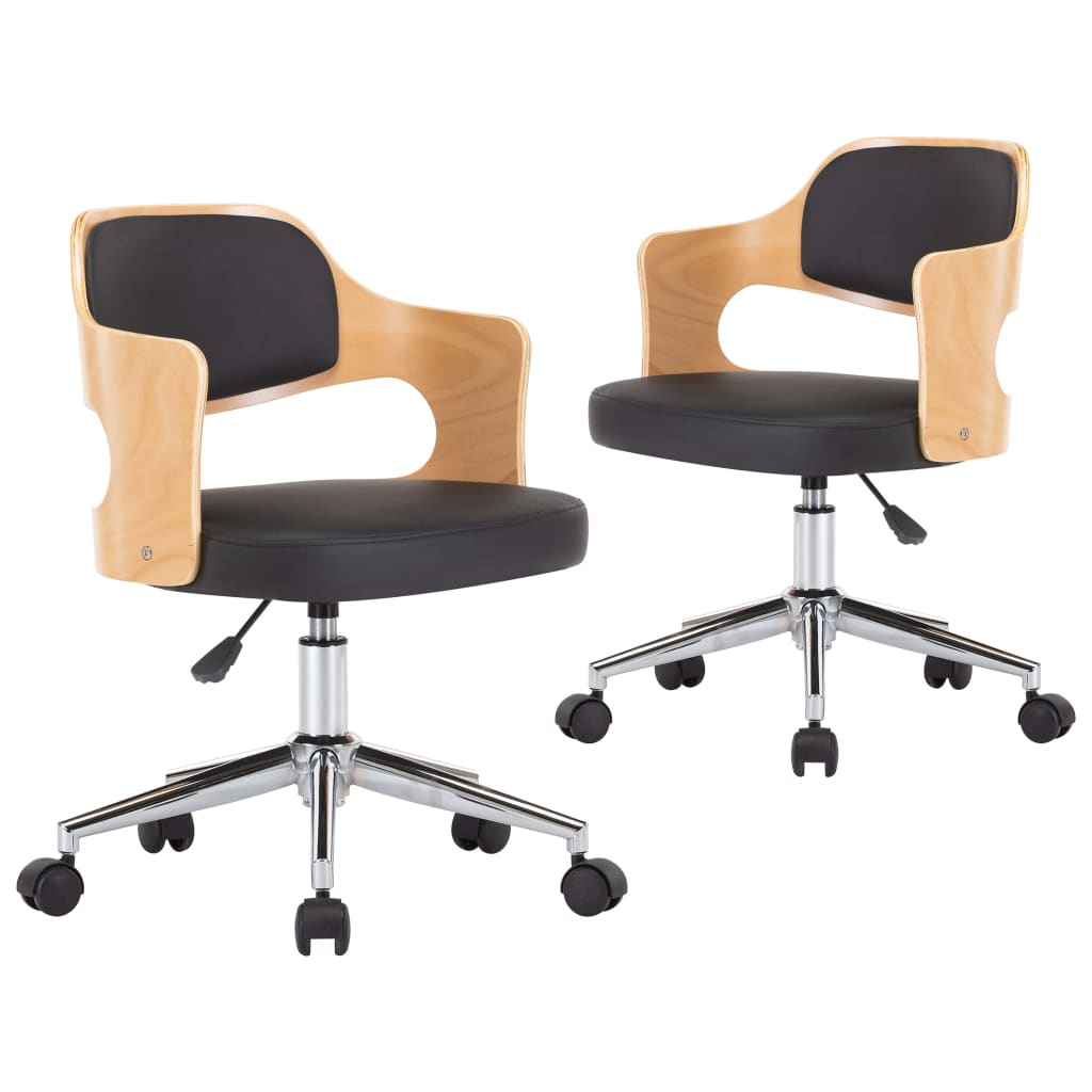 vidaXL Sillas de comedor giratorias 2 uds madera curvada y cuero negro