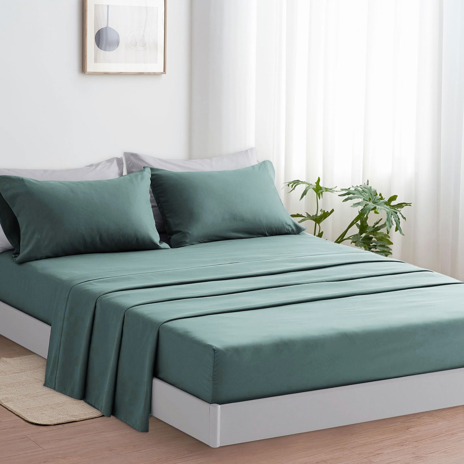 SNOWDVANCE Juego de Cama Liso 3/4 Piezas – Sábana Bajera, Encimera y Funda/s de Almohada – Para Camas de 90/135/150/180 cm – 100% Poliéster Suave, Transpirable y Lavable – Disponible en 10 Colores Modernos y Elegantes