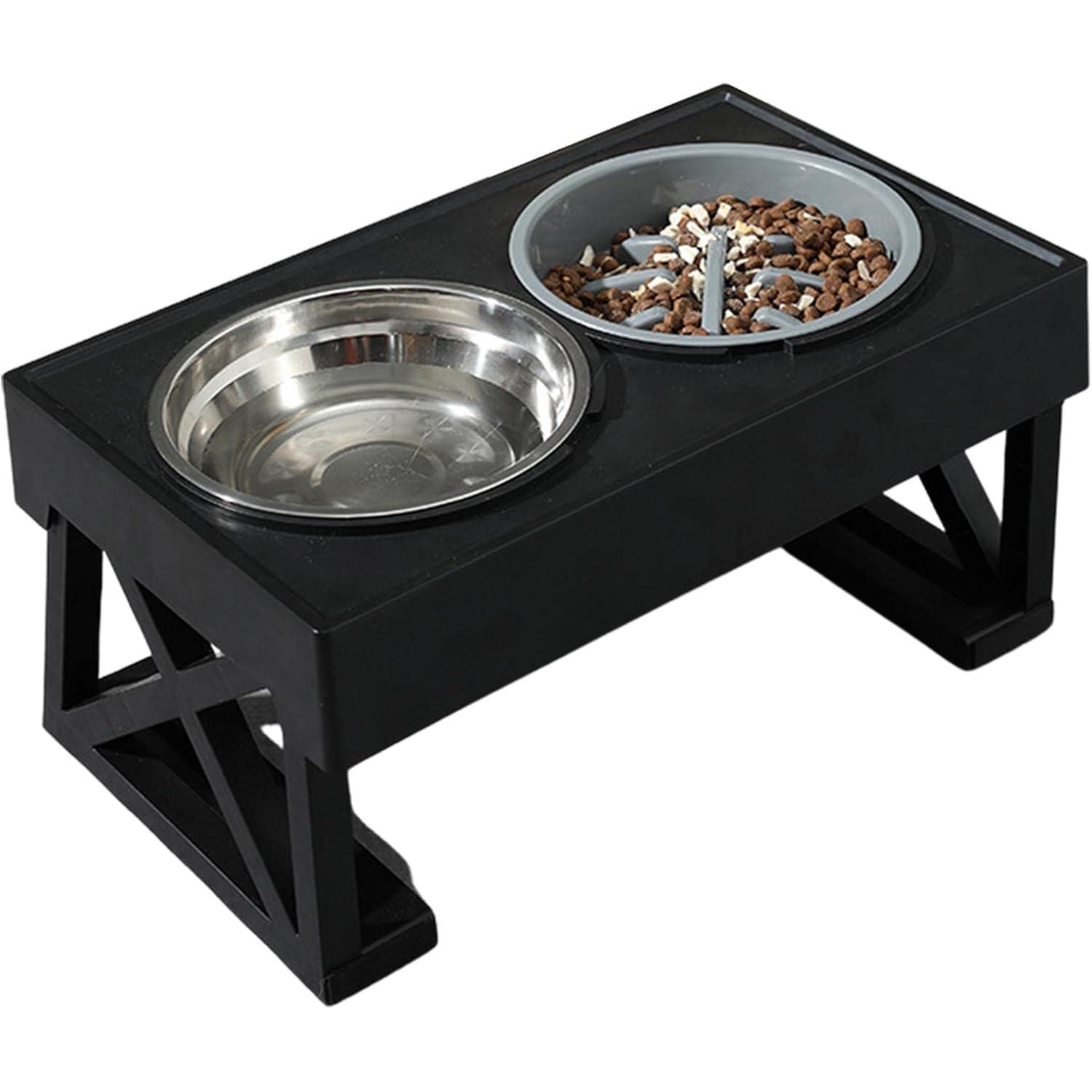 Comedero elevado para perros - Comedero doble - Comedero lento de acero inoxidable para perros altos con soporte elevado