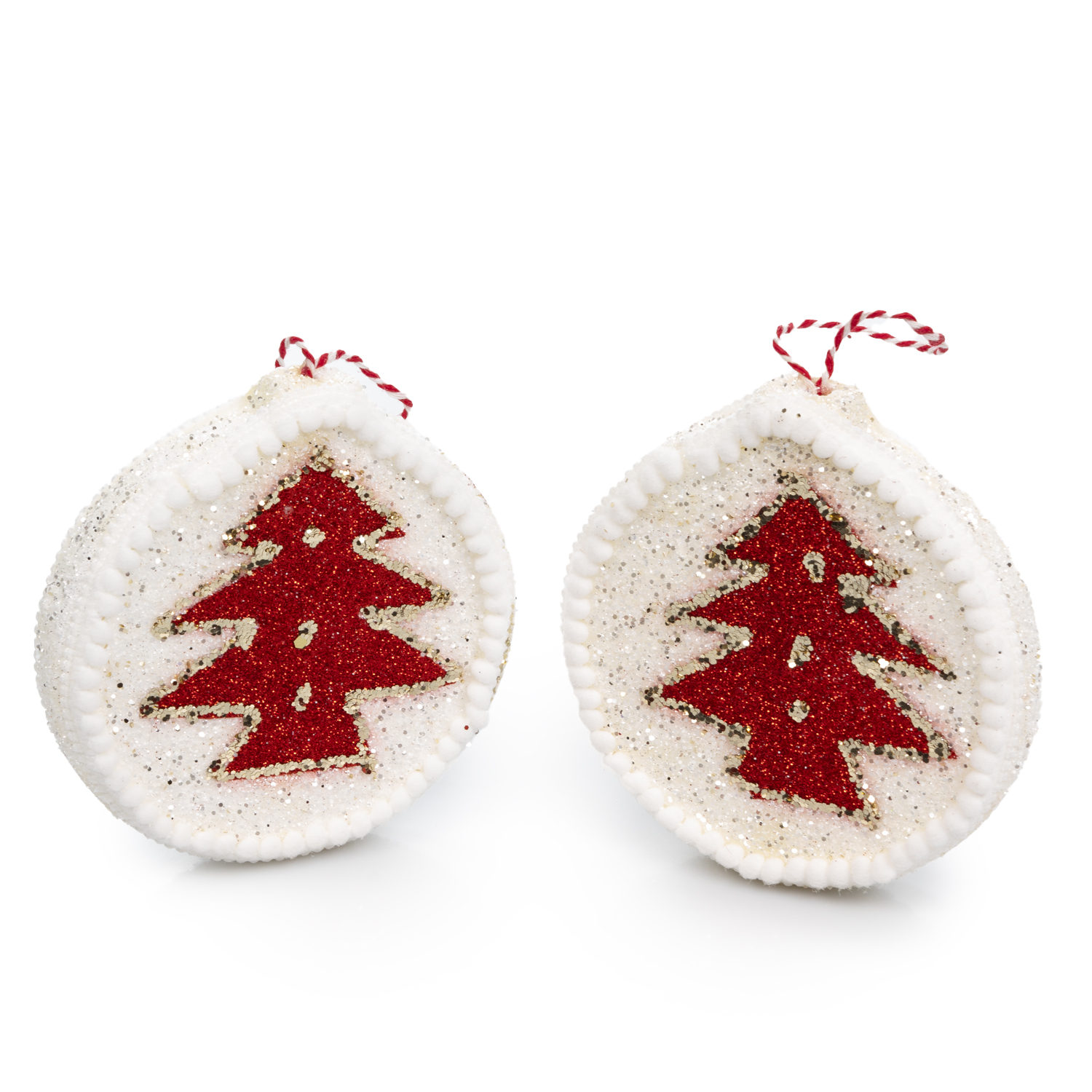 DAM. Pack de 2 colgantes planos de espuma con lentejuelas diseño arbol de navidad. 13x3x23cm