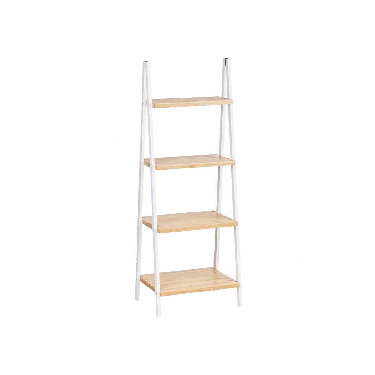 Estanteria escalera 4 estantes bambu blanco