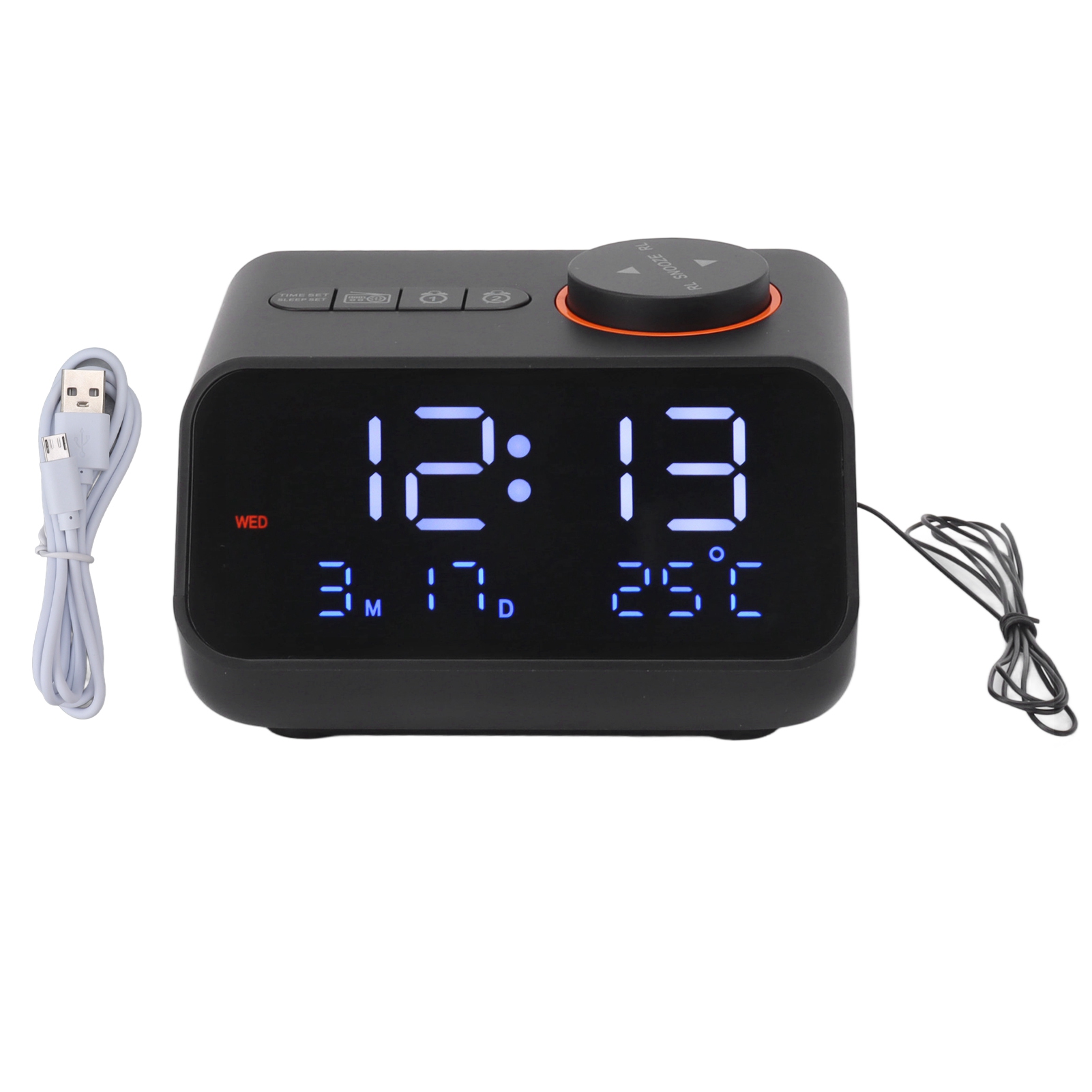 Reloj despertador Negro LED digital radio with FM radio Música Humedad Temperature Pantalla