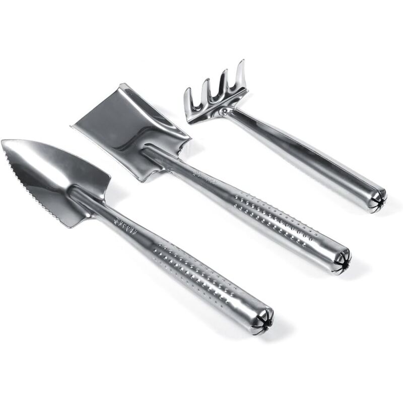 CA 3 mini palas y rastrillos de plástico y acero inoxidable para jardinería (acero inoxidable)