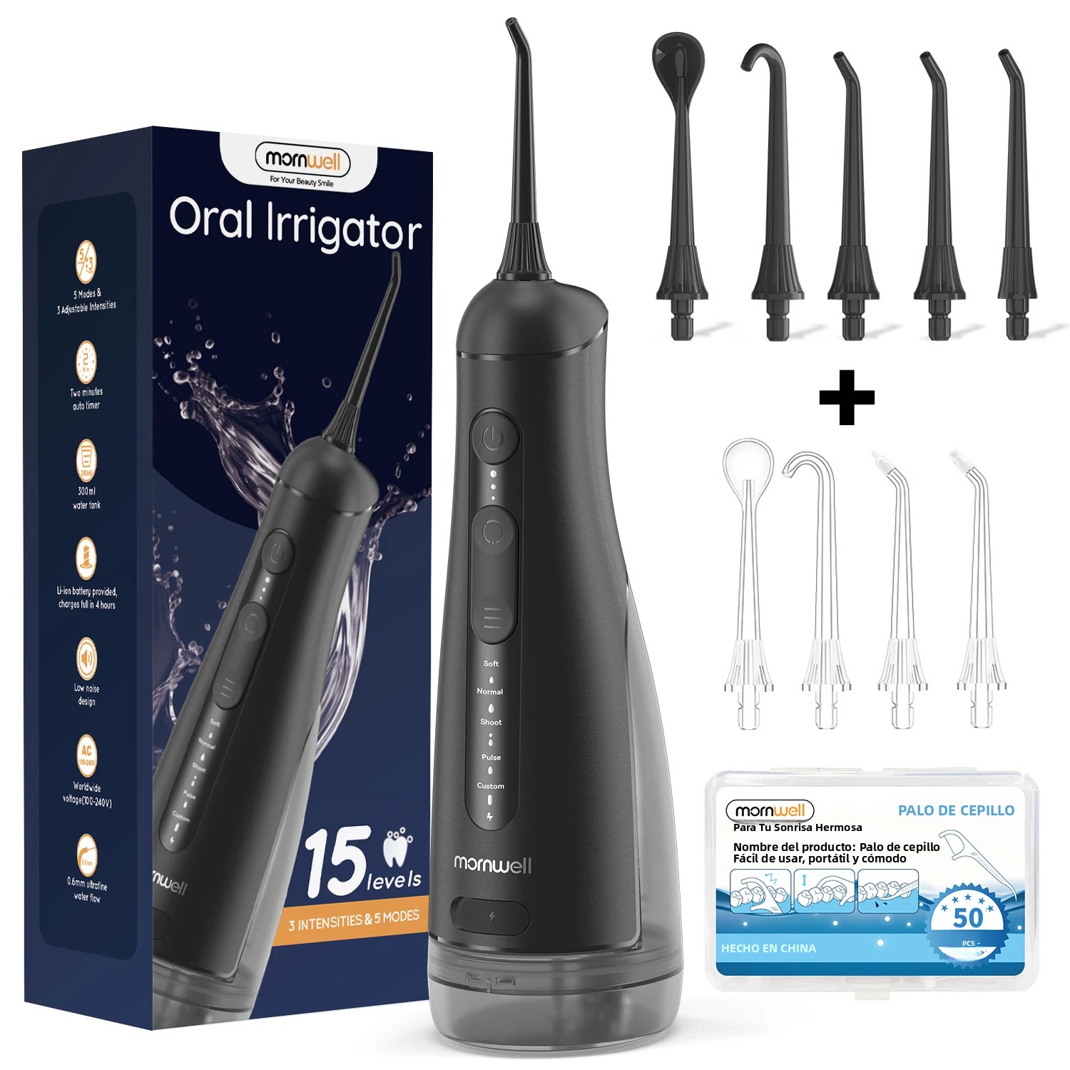 TK Mornwell Water Dental Flosser Pick Para Dientes 4 Modos 13 Niveles De Agua Portátil Sin Cable Tanque De 300ML Limpieza De Picos F42(F5048)