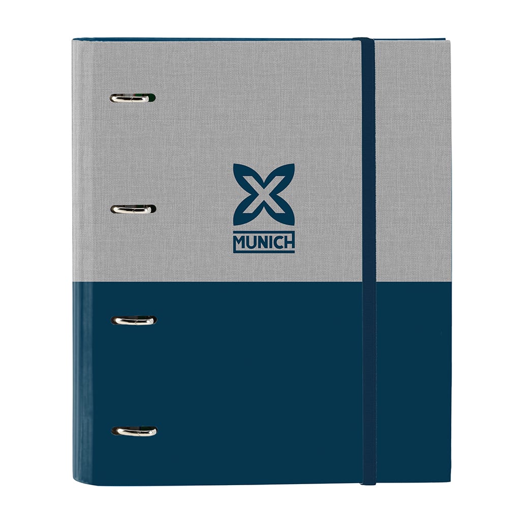 SAFTA | Carpeta Folio A4 Munich Street 4 Anillas Redondas 35 mm con Recambio 100 Hojas Cuadrícula 5x5, Tapas Duras Forradas, Cierre Elástico y Separadores Interiores, 80 g/m²