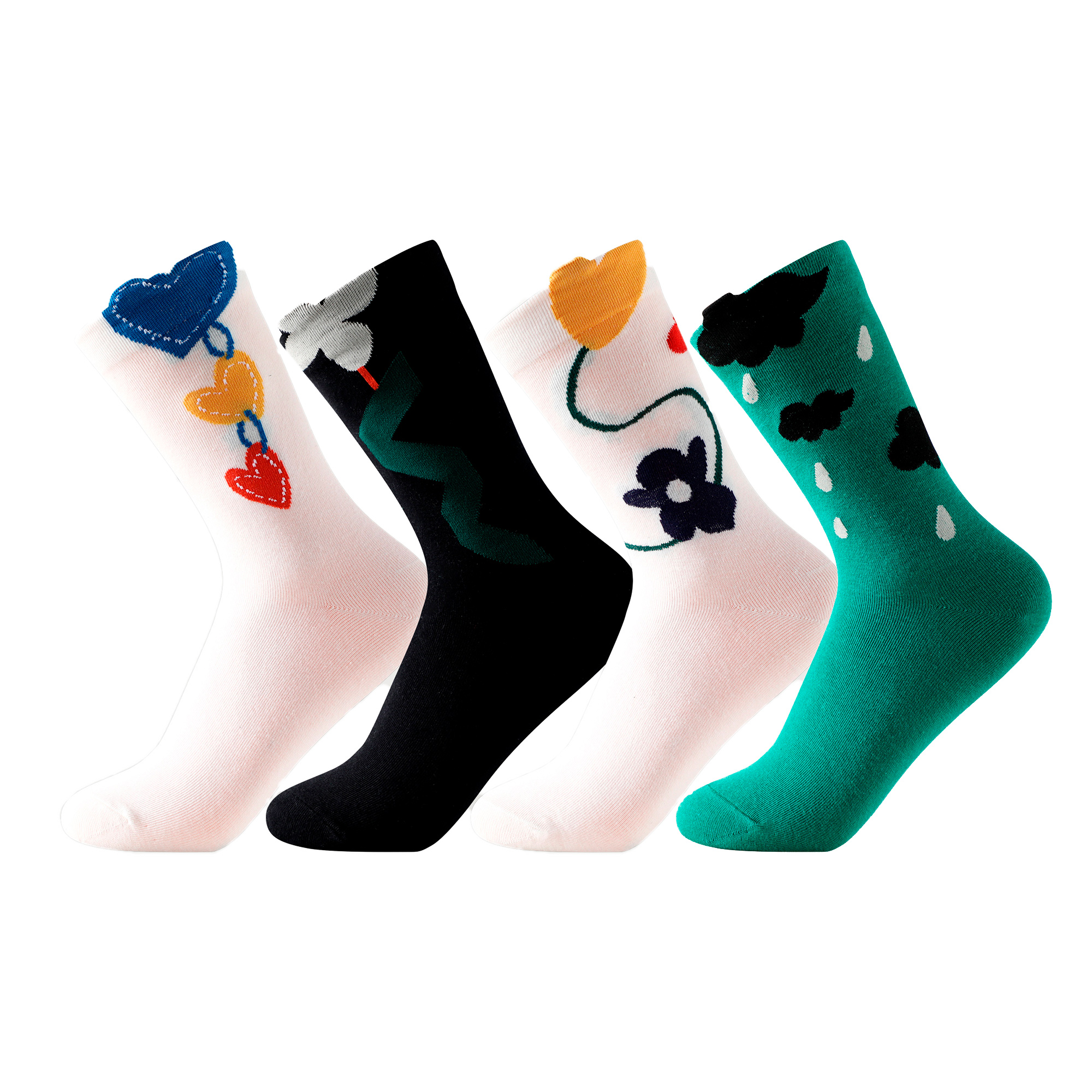 Balseti. Pack 4 Calcetines  de Algodón Estampados Caña Alta | Talla única 35-41