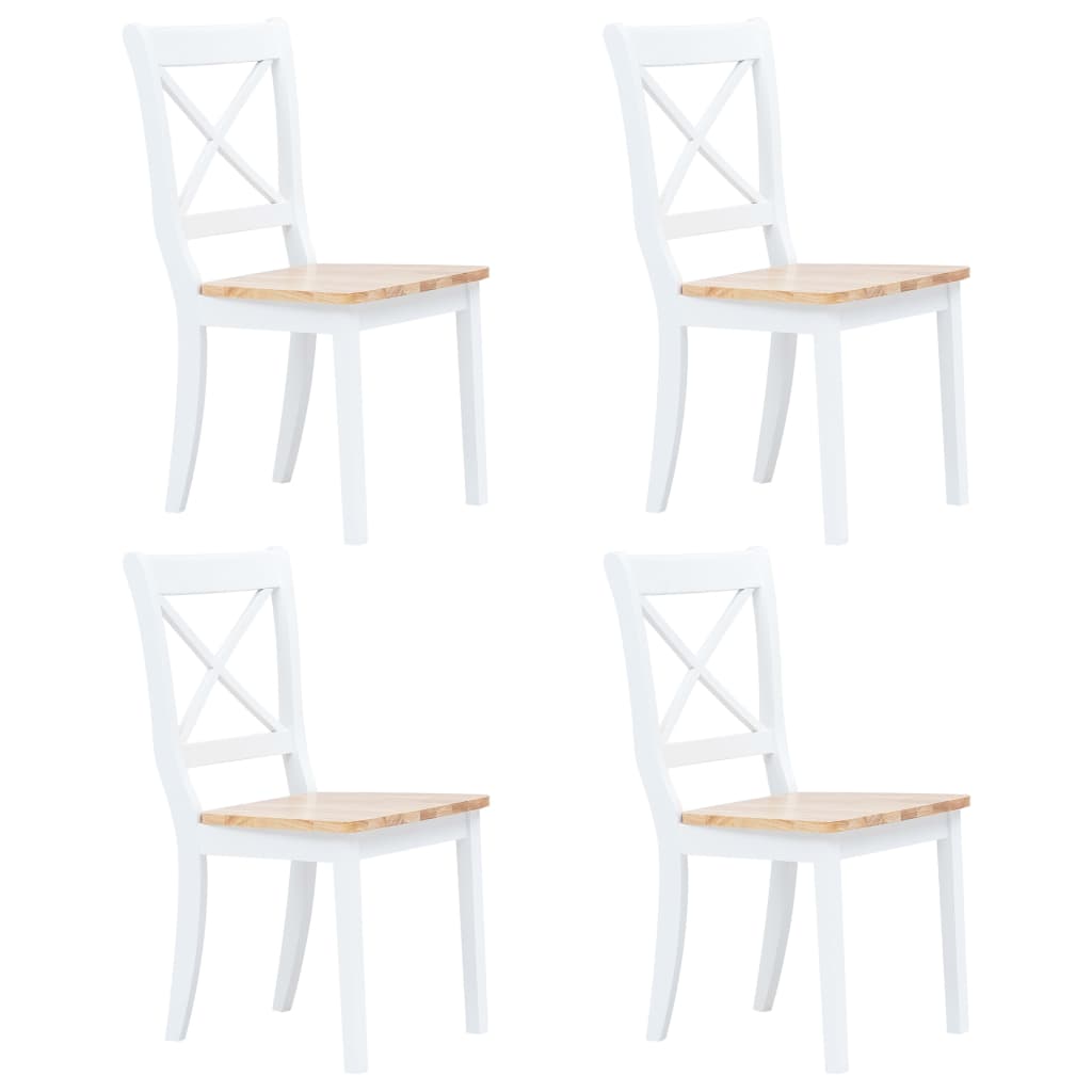 vidaXL Sillas comedor 4 uds madera maciza caucho blanco y madera claro