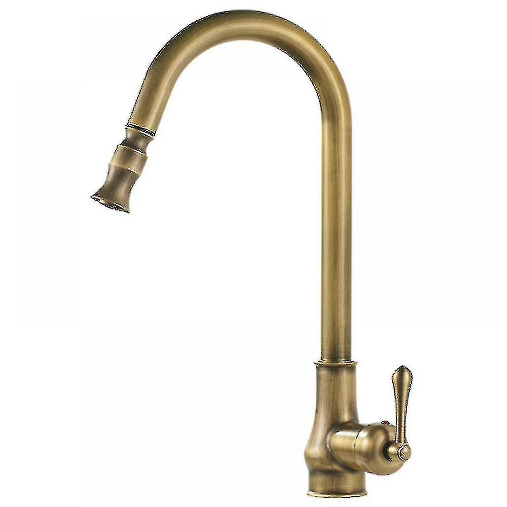 Om Home Grifo de cocina de latón antiguo de bronce antiguo, grifos de mezclador de cobre de un solo orificio con pulverizador extraíble-el mejor