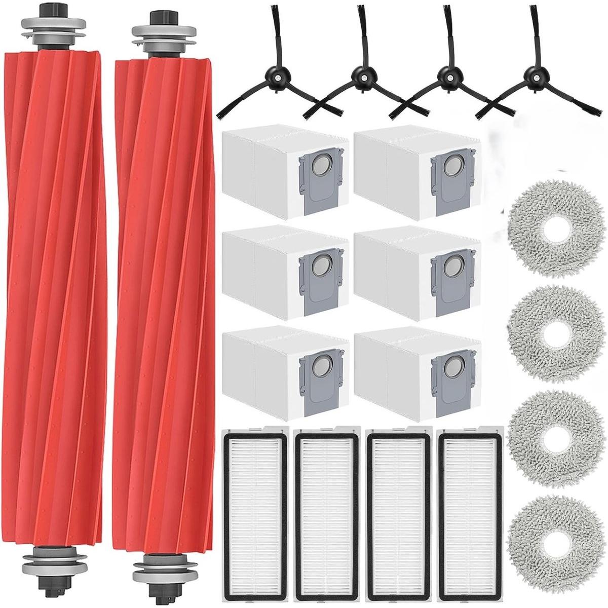 Accesorios para barredoras - Juego de accesorios - Compatible con los accesorios de las barredoras Roborock Qrevo S/P10 pro/Qrevo Plus - Incluye 2 cepillos principales, 6 bolsas para polvo, 4 mopas, 4 filtros y 4 cepillos laterales negros.