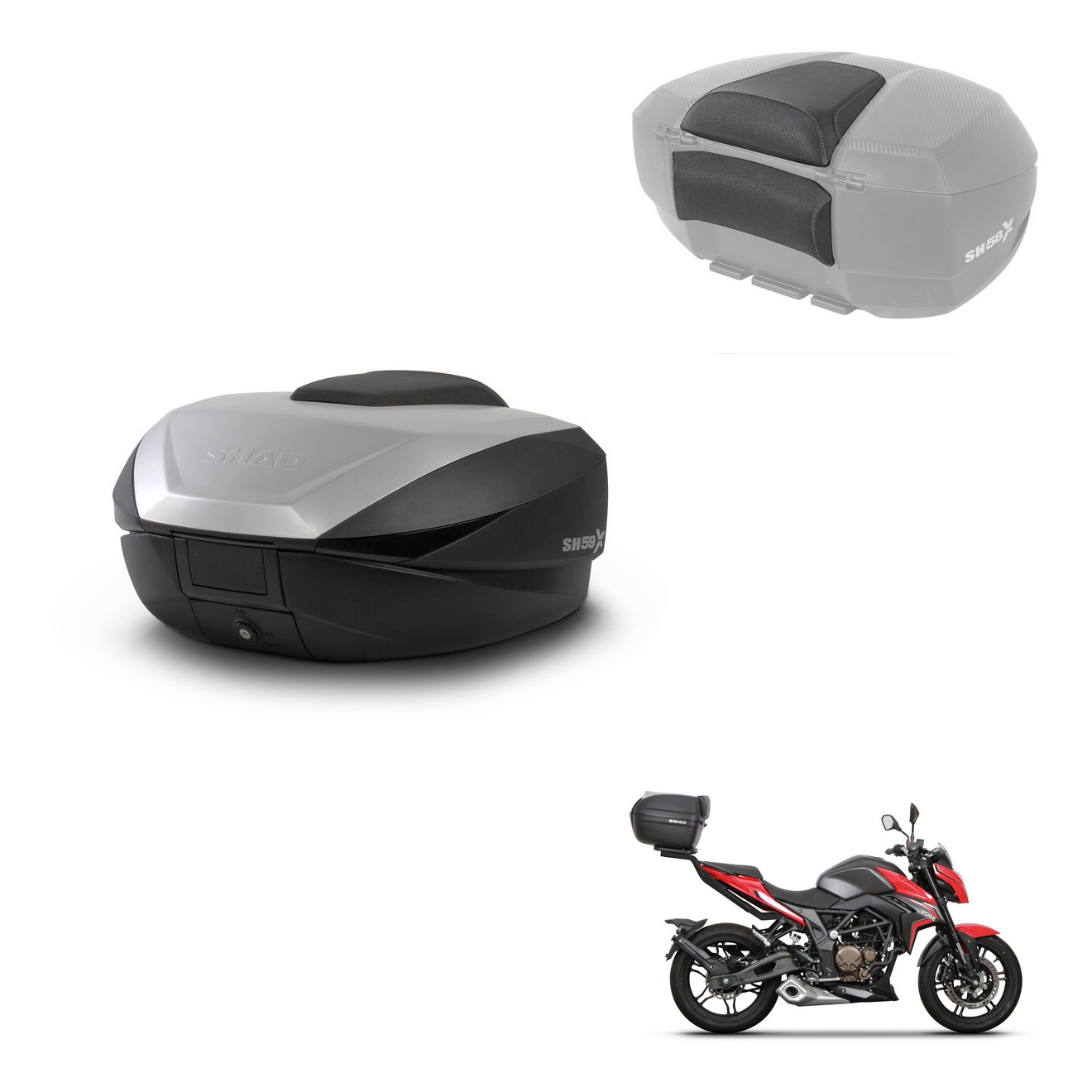 Baul Trasero + Respaldo De Pasajero + Herraje Montaje Sh59x Alu KIT-242287