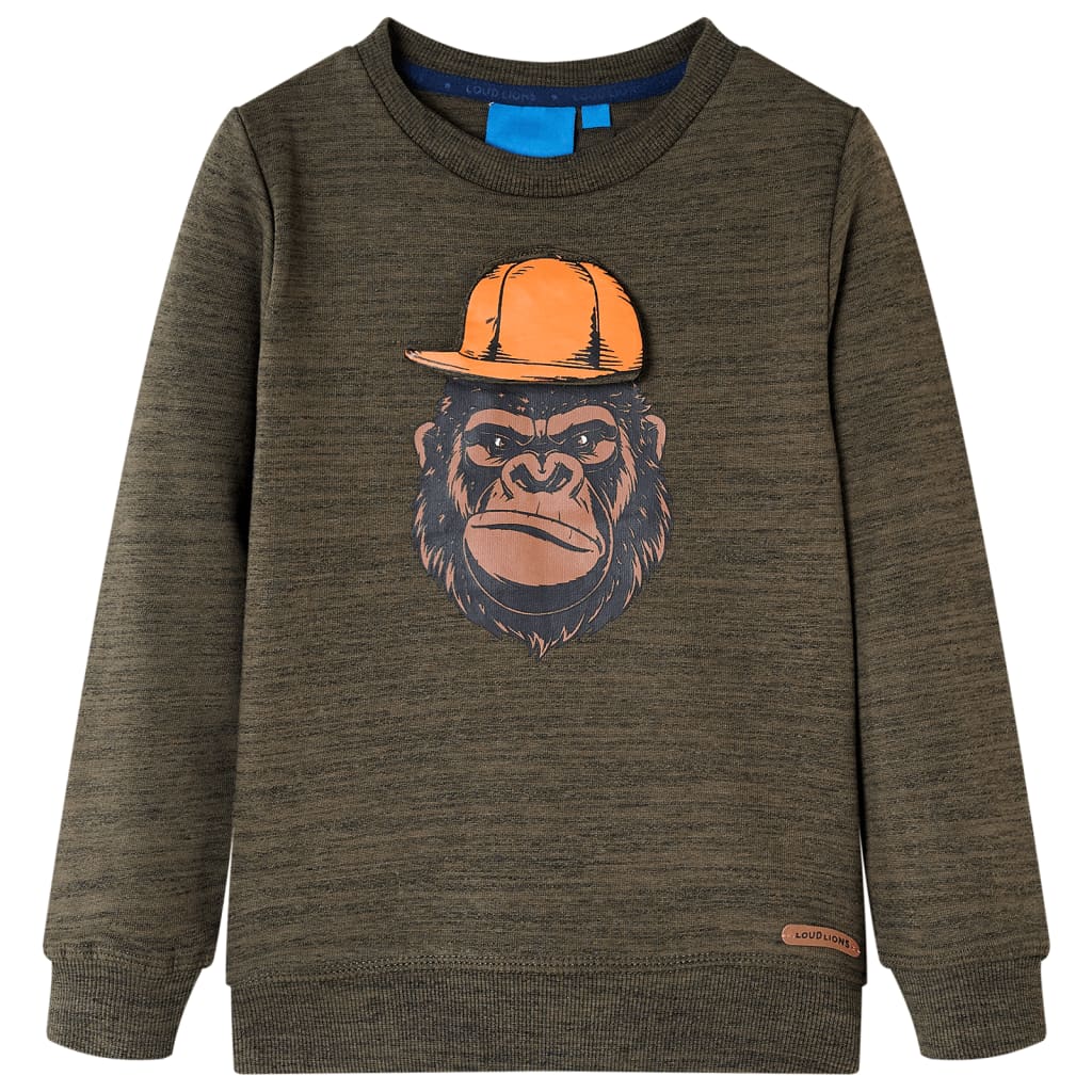 Sudadera infantil oscuro melange 116 en color Caqui/orange/Azul