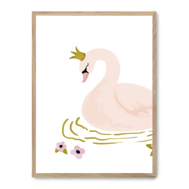 Lámina con marco negro SWAN 21x30 cm, Póster impreso en papel de primera calidad de 180gr, montado sobre marco de madera MDF acabado en negro., Infantil - Bebé