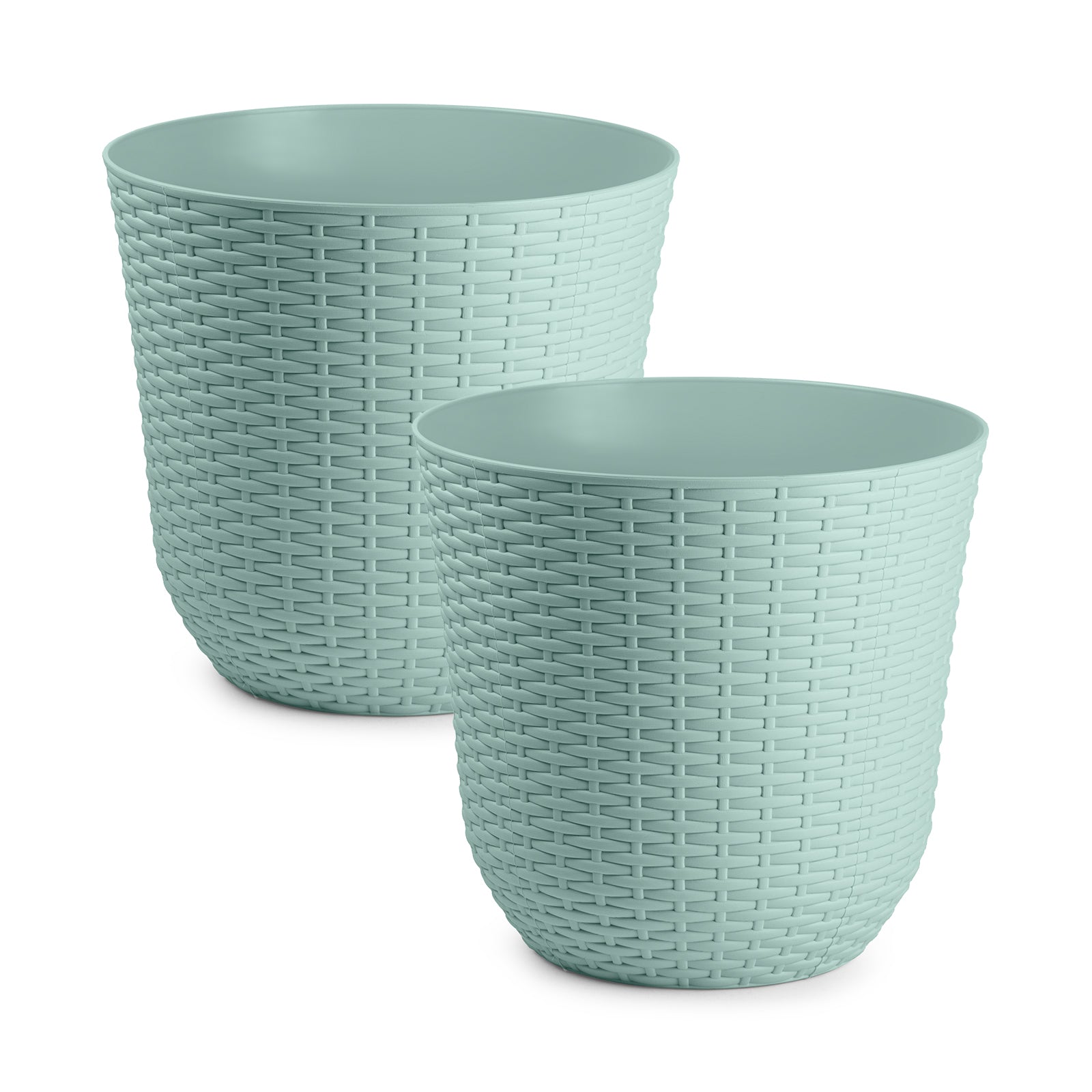 Plastic Forte Rattan - Lote de 2 Macetas Decorativas 33 cm. Uso Interior y Exterior. Verde