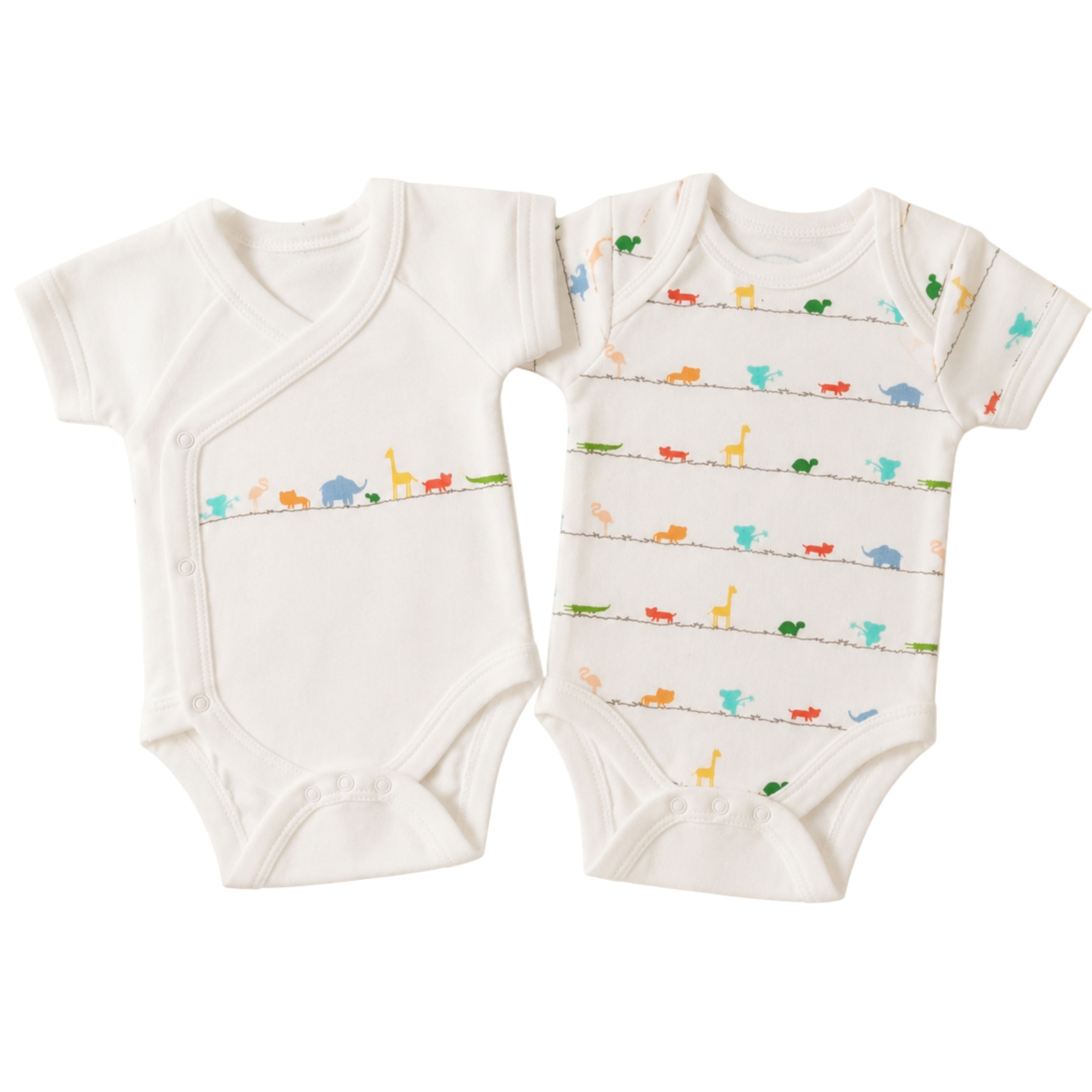 Set 2 Bodies Bebé 100% Algodón Blanco Estampado Animales | Jungle Print Conjunto de Bodies Recién Nacido 0 a 6 Meses