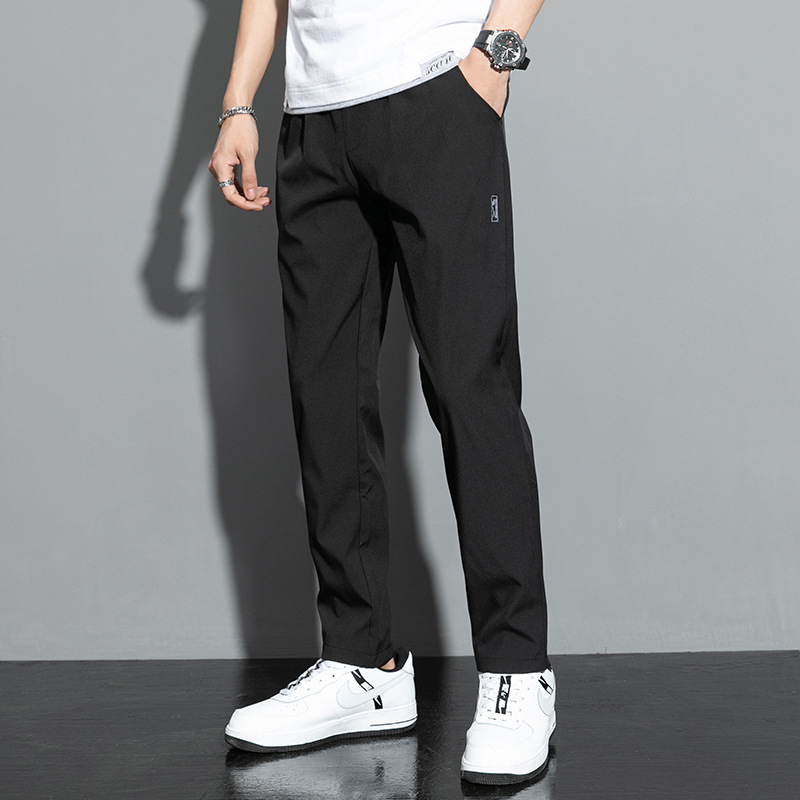 TK Pantalones Casuales Para Hombre 2025 Verano Negro Gris Delgados Negocios Outdoor Elásticos Transpirables Rectos Sweatpants
