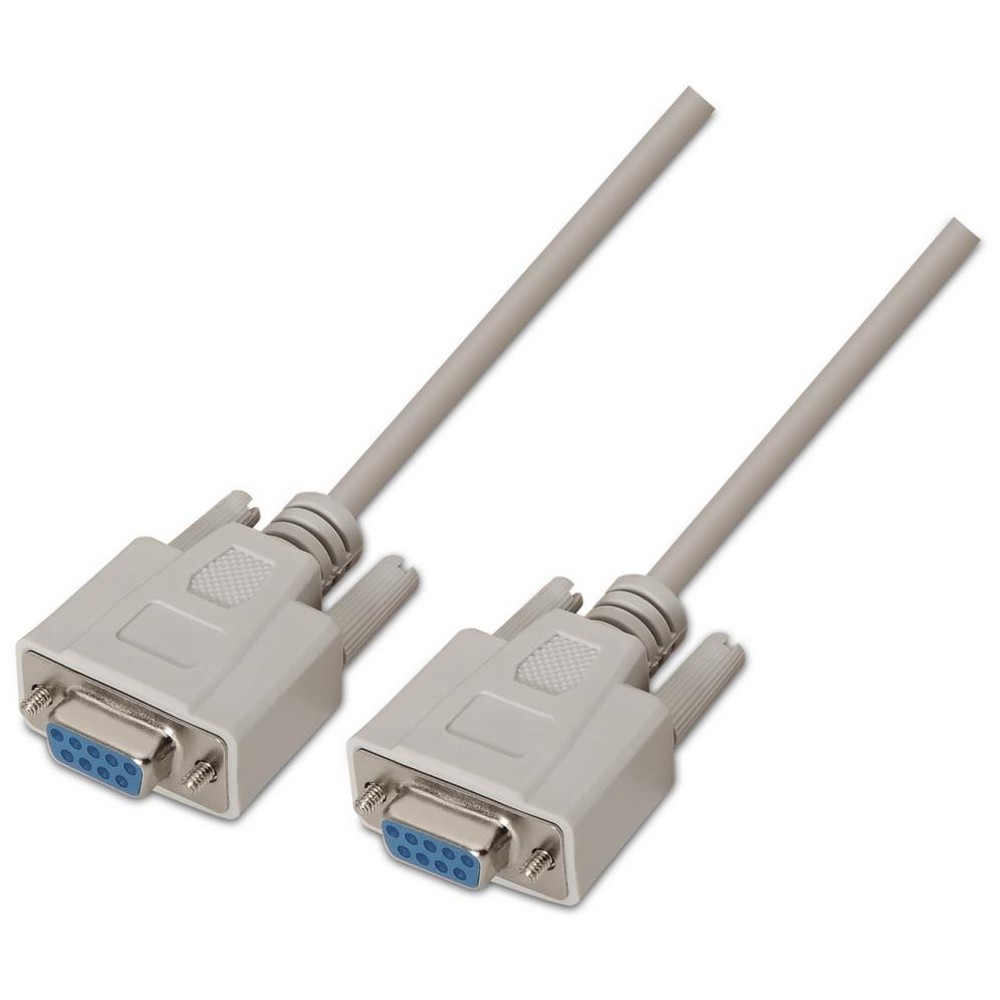 Aisens - Cable serie RS232 DB9 hembra a DB9 hembra 1.8 m con contactos chapados en plata para conexión pin a pin hasta 1.6 Mbps color beige