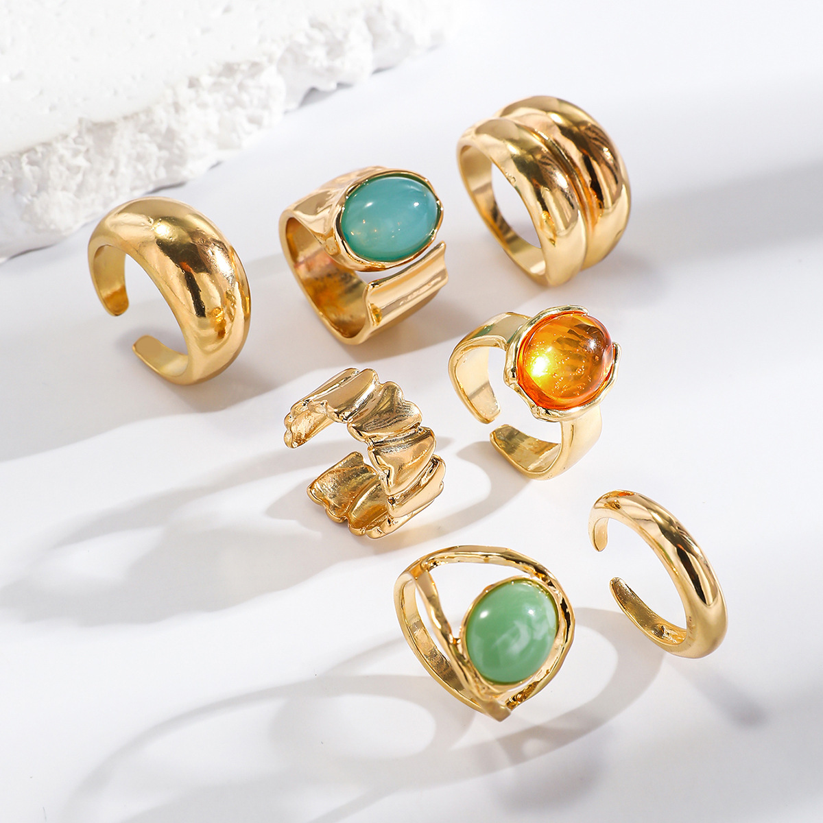 Conjunto de anillos gruesos vintage para mujer, anillos apilables, joyería de moda, tamaño ajustable