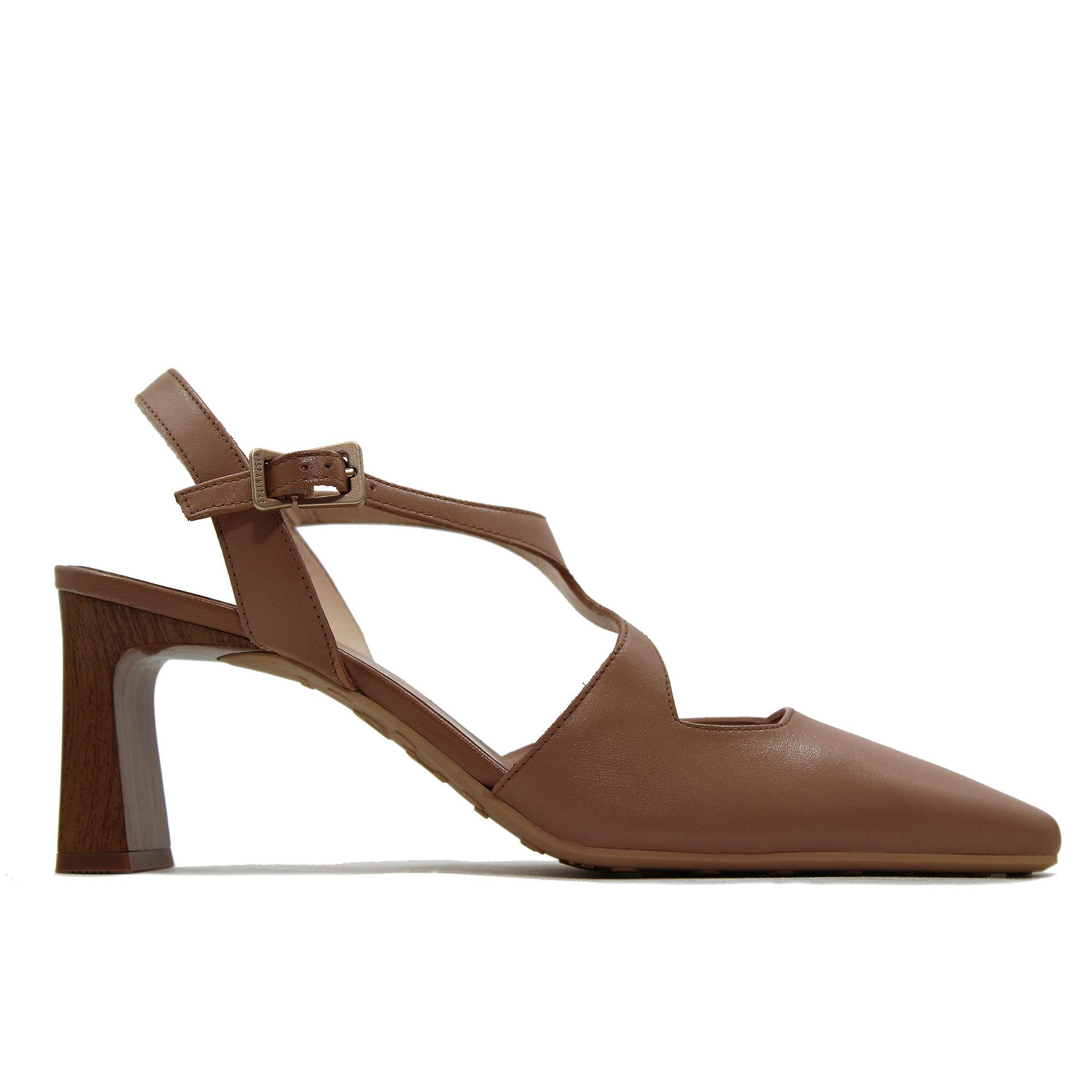 Hispanitas HV264667 Zapato de piel con tacón fino,salón destalonado,sandalia con tira al tobillo,puntera cuadrada para señora