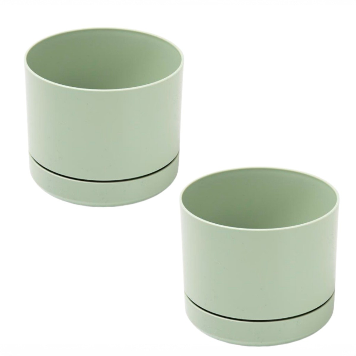 Zylx shopping - Pack 2 Macetas con Plato Integrado, Tiestos Plásticos Redondos para Plantas y Flores, Diseño Moderno Minimalista, 3 Colores y 5 Tamaños Disponibles