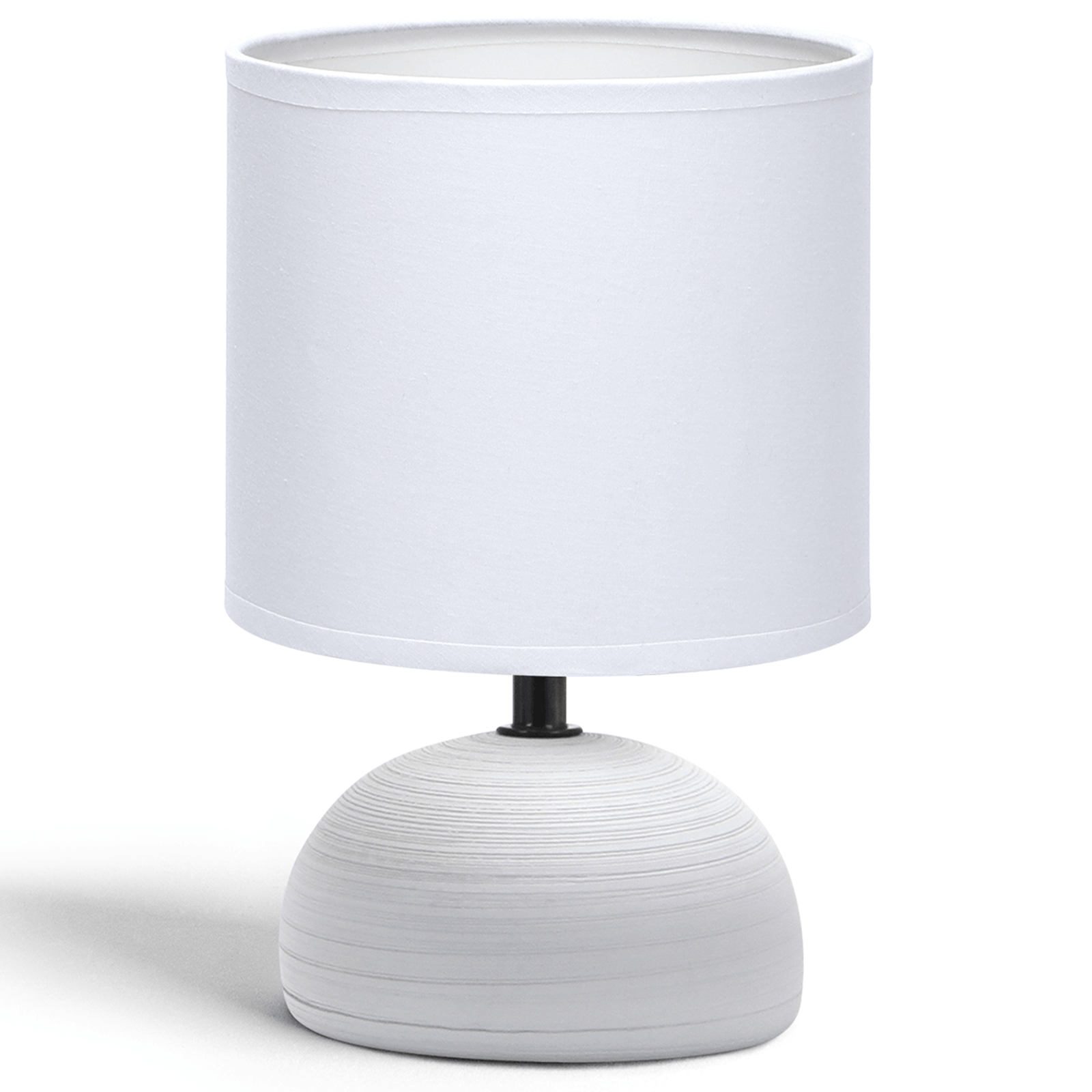 Aigostar Lámpara de cerámica de mesa, semioval azul, cuerpo de diseño sencillo color azul, pantalla de tela color blanco, casquillo E14. Perfecta para el salón, dormitorio o recibidor.
