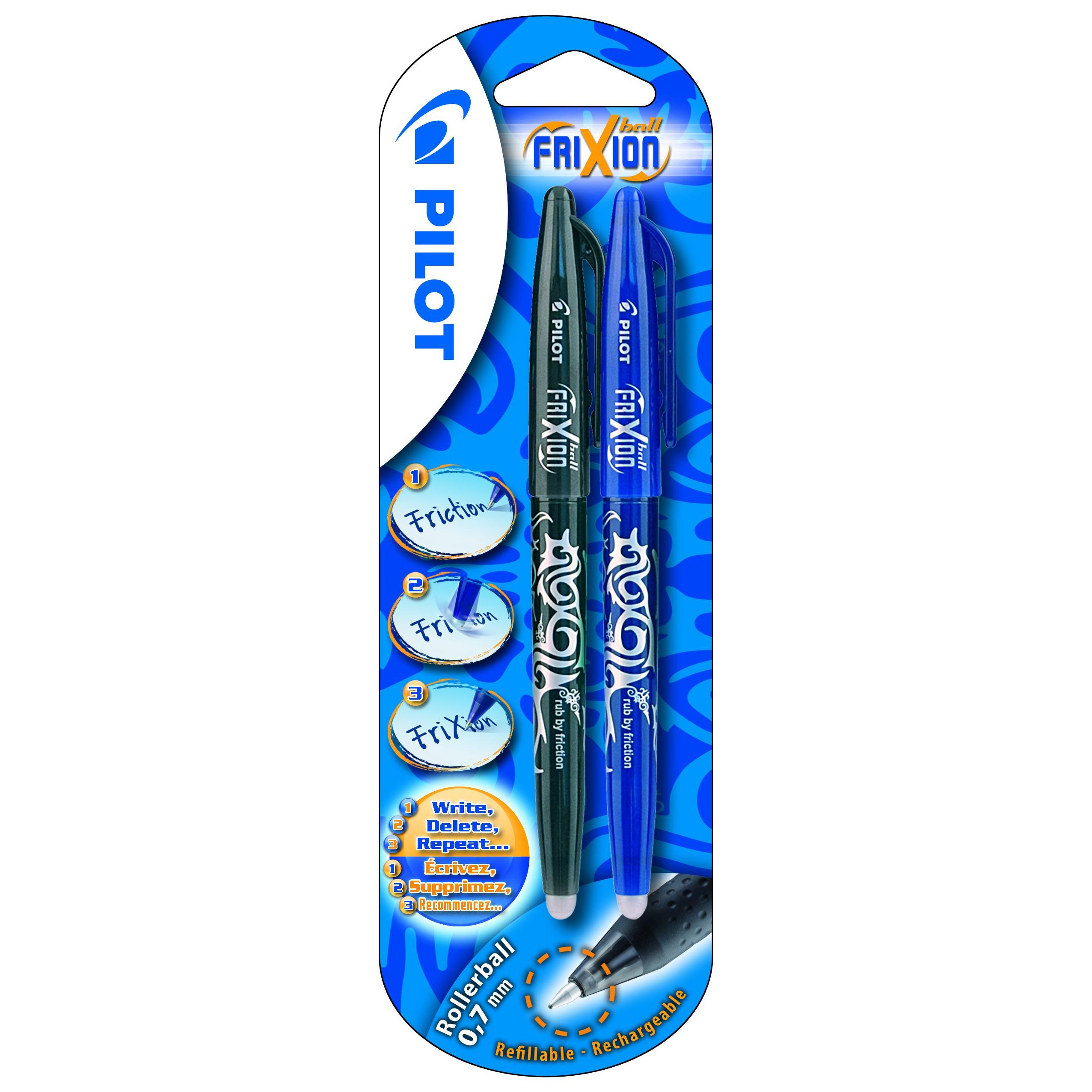 Pilot Frixion 224200213 - Bolígrafo de punta redonda (0,7 mm, 2 unidades), color azul y negro