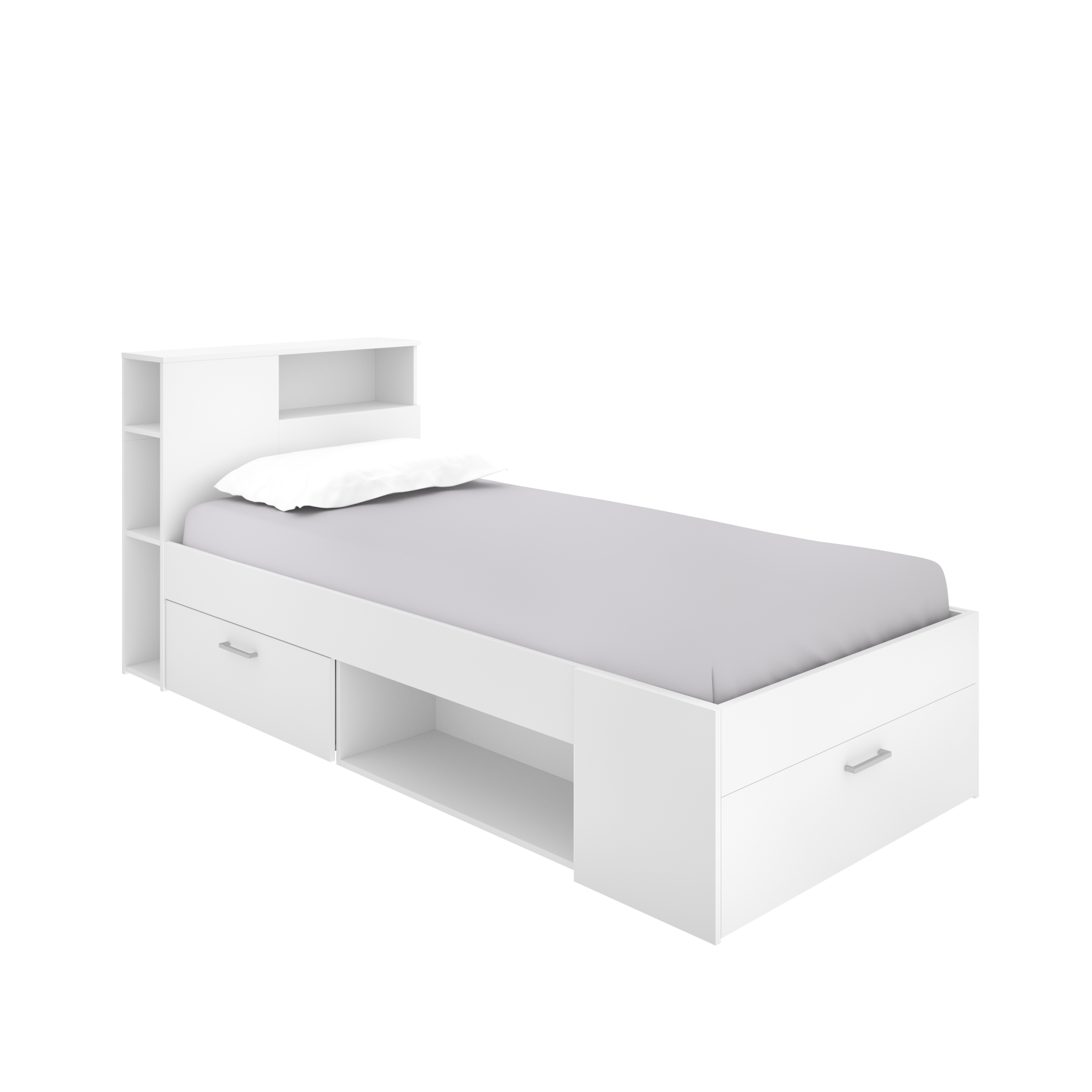 Dekit Cama Compacta Juvenil Lanka Blanco 96x218x99 con Cabezal-estantería y Compartimentos