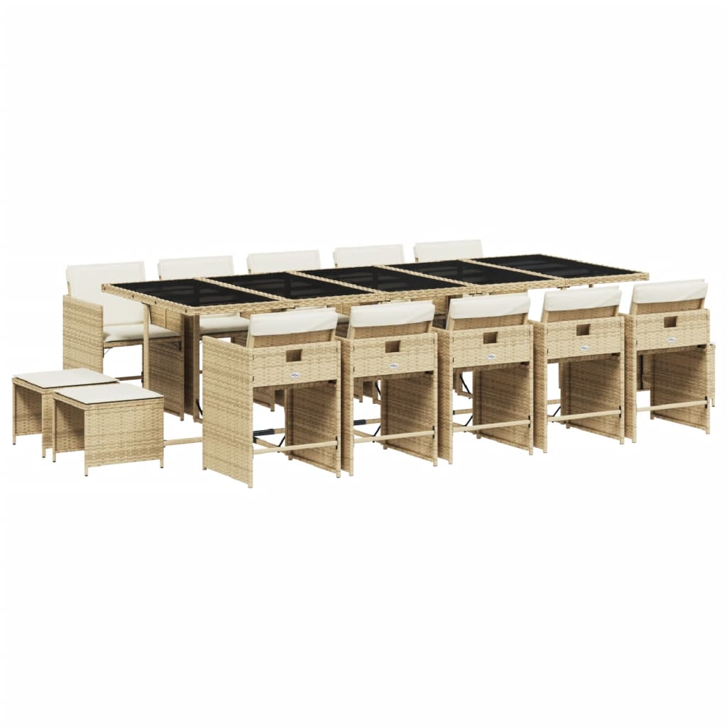 vidaXL Set comedor de jardín con cojines 15 pzas ratán sintético beige