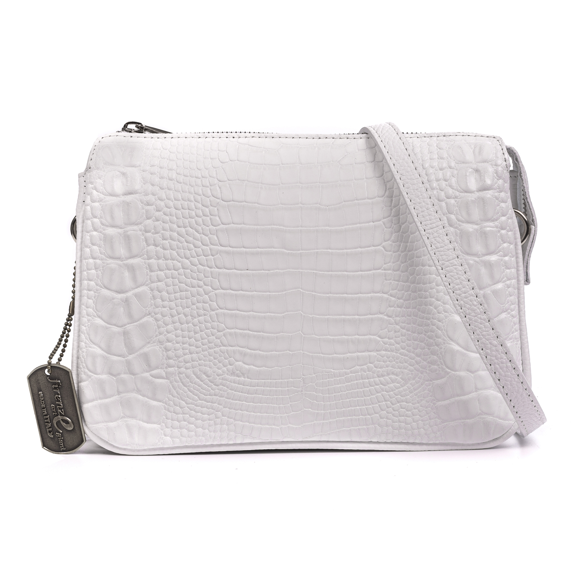 FIRENZE ARTEGIANI Arzergrande bolso bandolera piel auténtica dollaro con parte frontal grabado cocodrilo 25x14x18cm