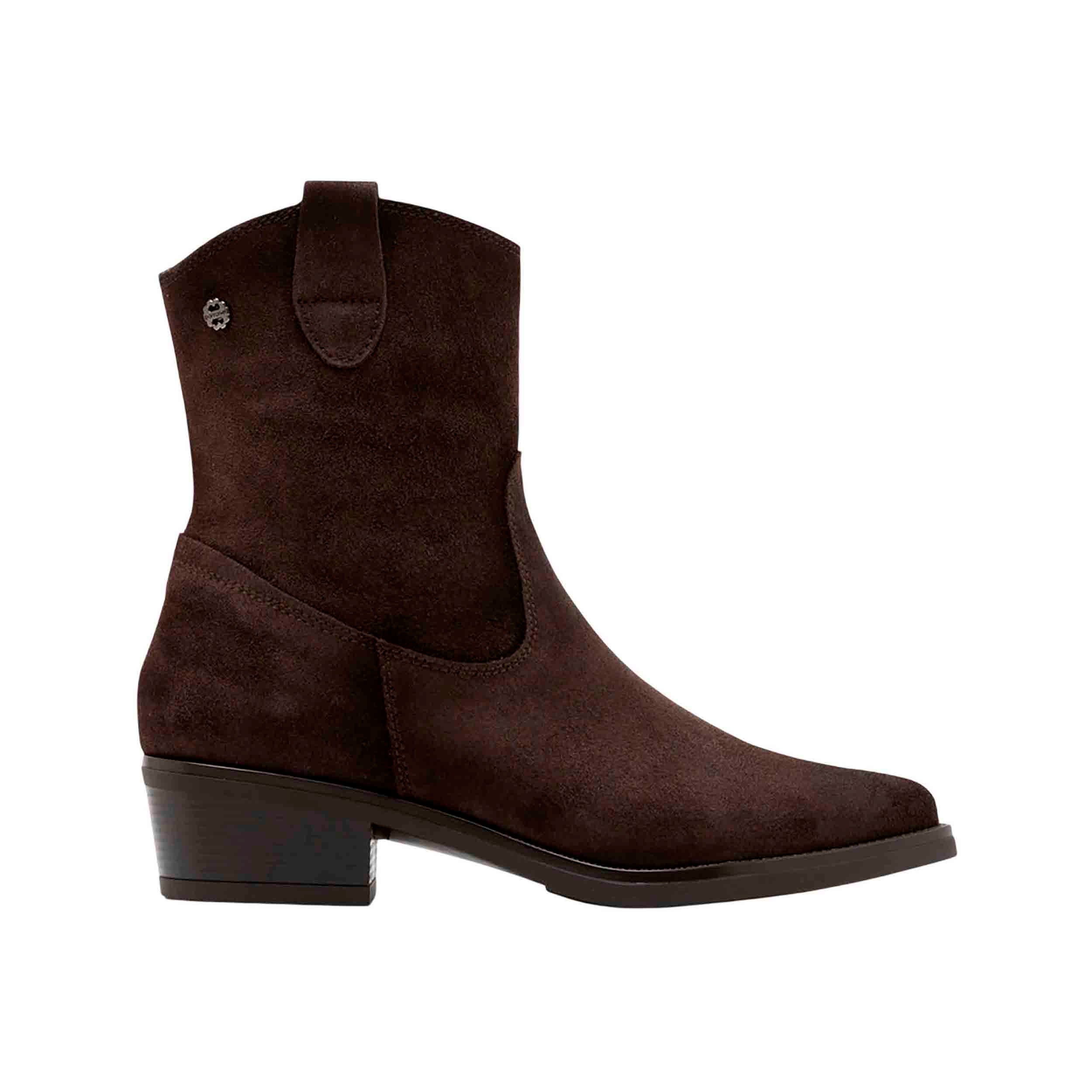 Porronet - Botines Malena de piel serraje para mujer, estilo campero con tacón 4,5 cm y plataforma