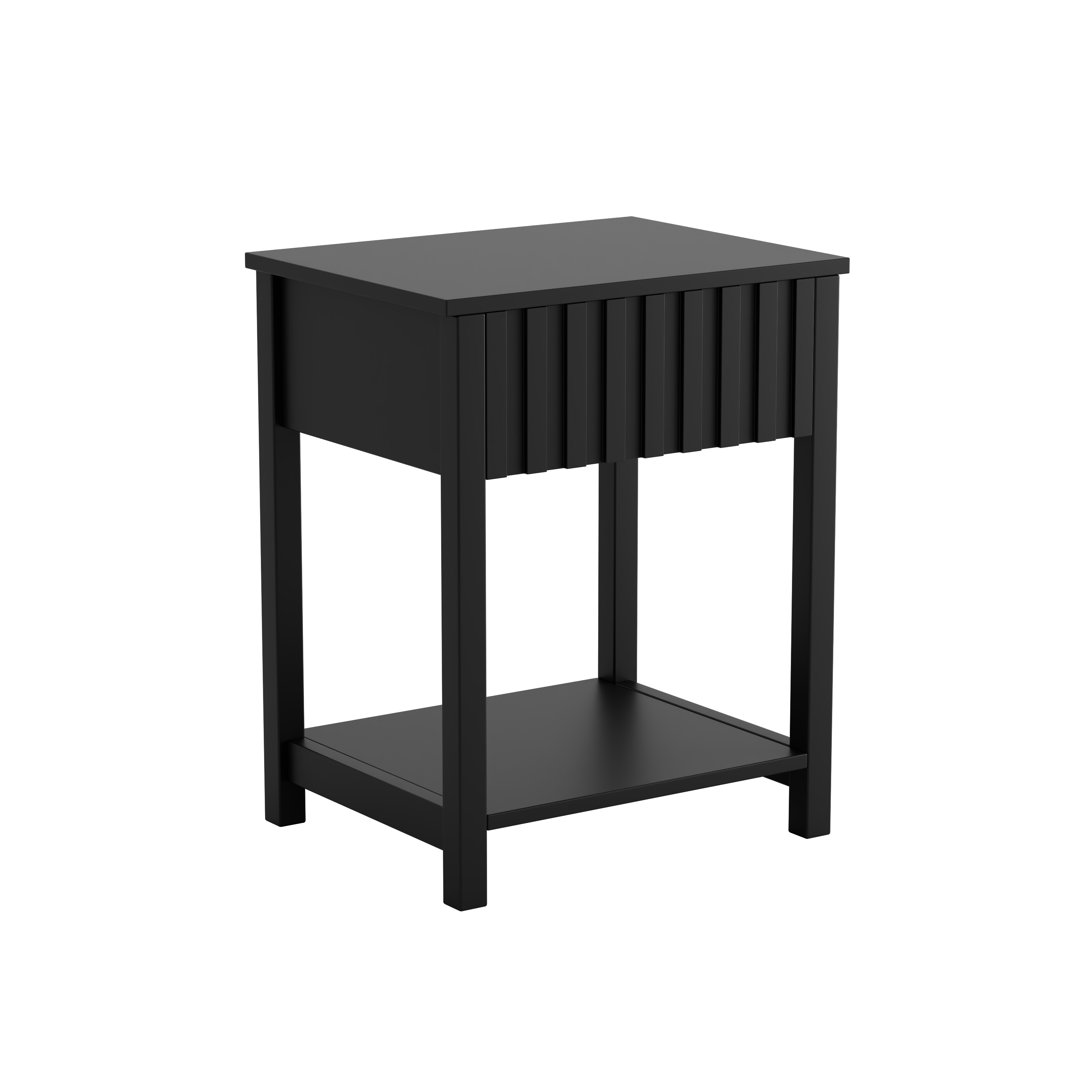 Mesa Auxiliar Moderna Negra con Cajón y Estante Inferior – Mesita Lateral para Salón o Dormitorio, Diseño Minimalista Escandinavo