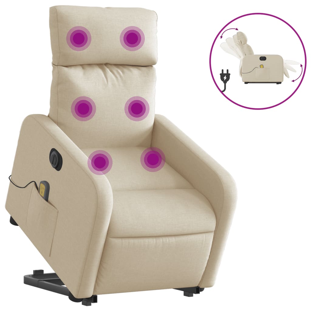 Vidaxl Sillón Masaje Eléctrico Reclinable Elevable Tela Gris Claro