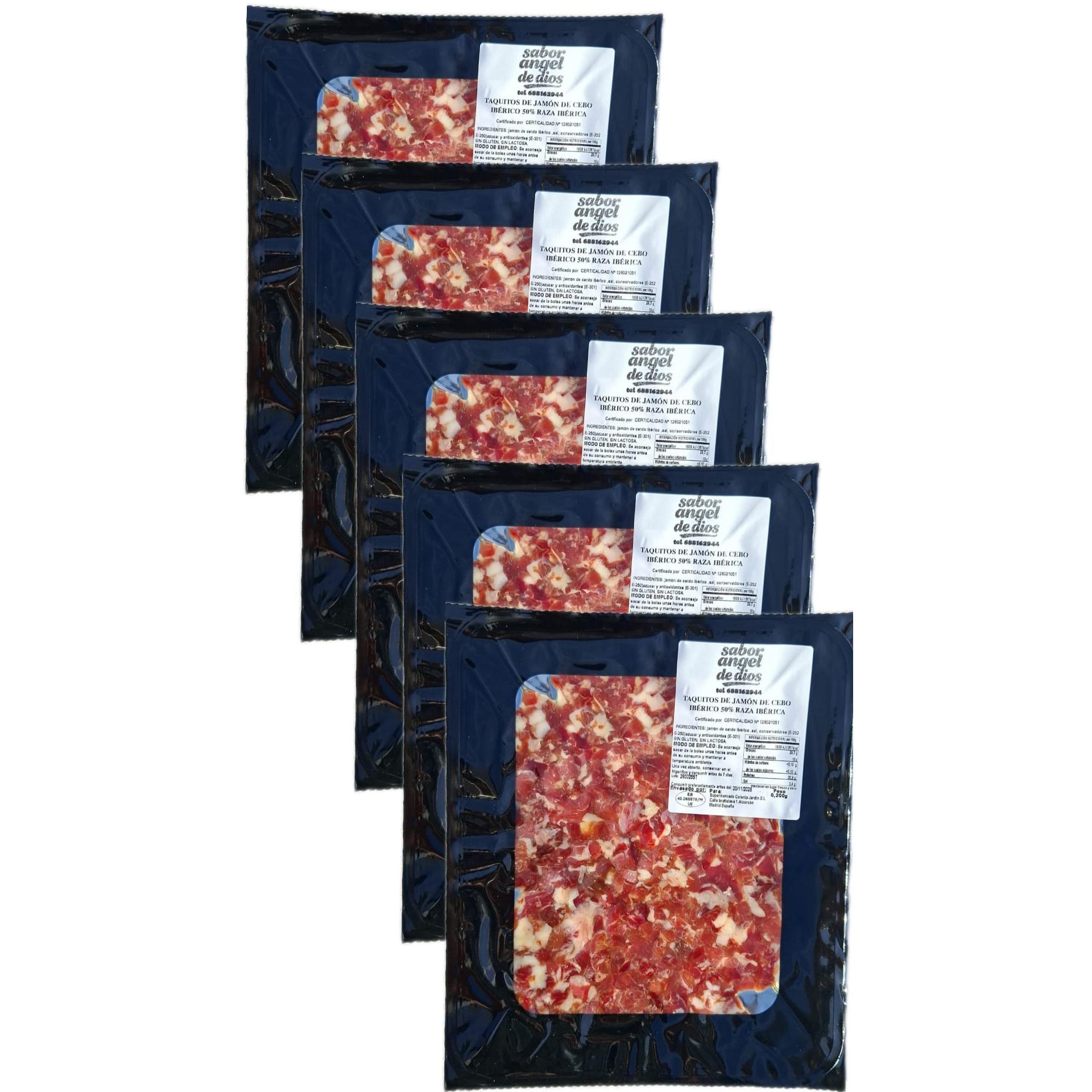 Taquitos de Jamon de Cebo Iberico 50% Raza Iberica - 5 SOBRES, TOTAL 1kg - SABOR ANGEL DE DIOS.