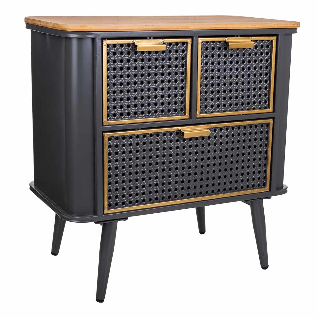 Mesita de metal y madera 3 cajones Multicolor Medidas: 33x58x60cm