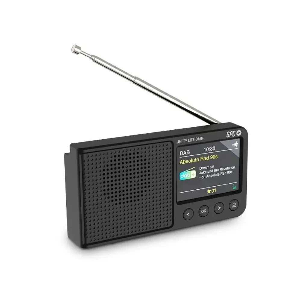 SPC - Radio portátil Jetty Lite DAB+ negro con Bluetooth, pantalla TFT de 2,4\", 80 emisoras preestablecidas (40 DAB+ y 40 FM) y batería USB-C de 7 horas