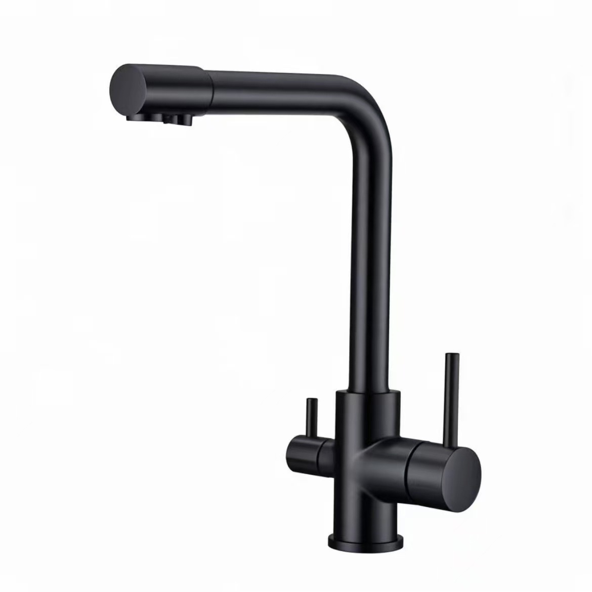 TK Grifo de Cocina Osmosis de 3 vias, Grifo de agua potable con Doble Bar, Batidor giratorio de 3 en uno a través, 360 ° Con 2 Sales, Maple inoxidable SUS304, Mate Negro