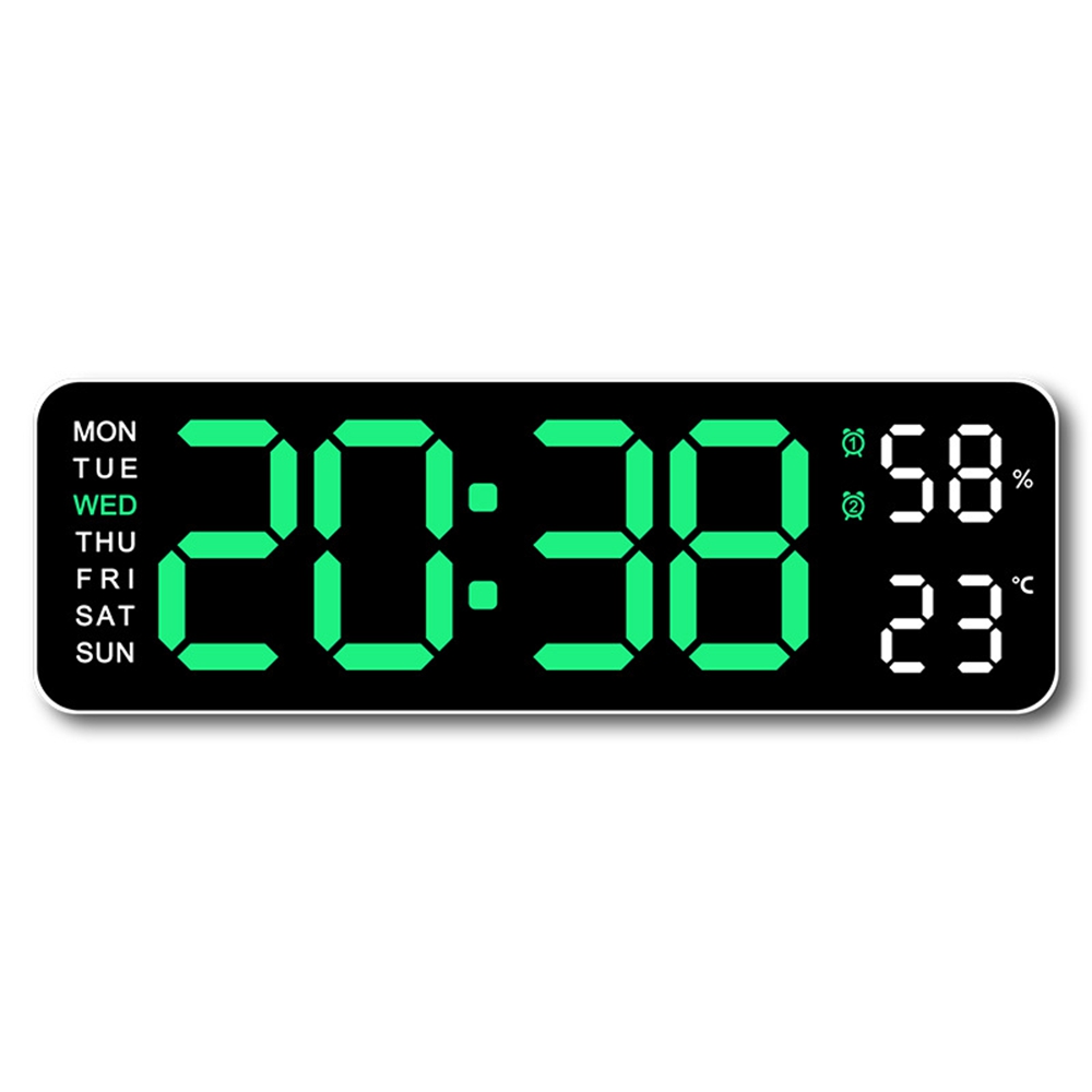 Om Home Reloj de pared Digital grande, pantalla de temperatura y humedad Semana, brillo ajustable, Mesa Electrónica LED, despertador, 12/24H