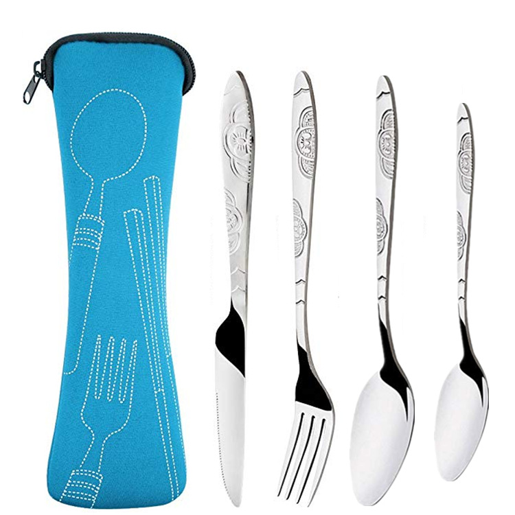 Juego de cubiertos para 4, moderno juego de cubiertos de acero inoxidable pulido espejo que incluye cuchillo para carne, tenedor y cuchara, juego de 4