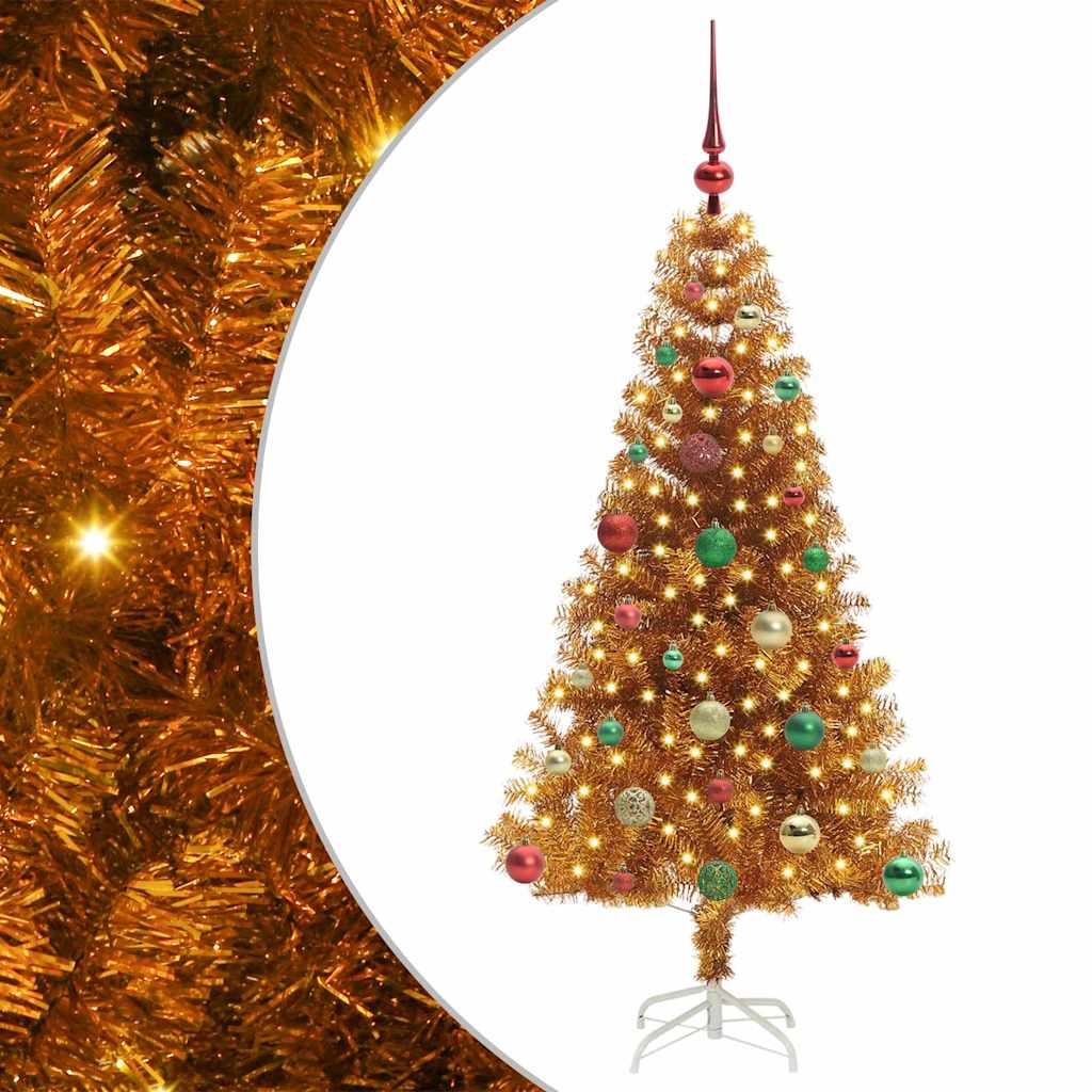 vidaXL Árbol de Navidad Dorado 150 cm PET con LED y bolas