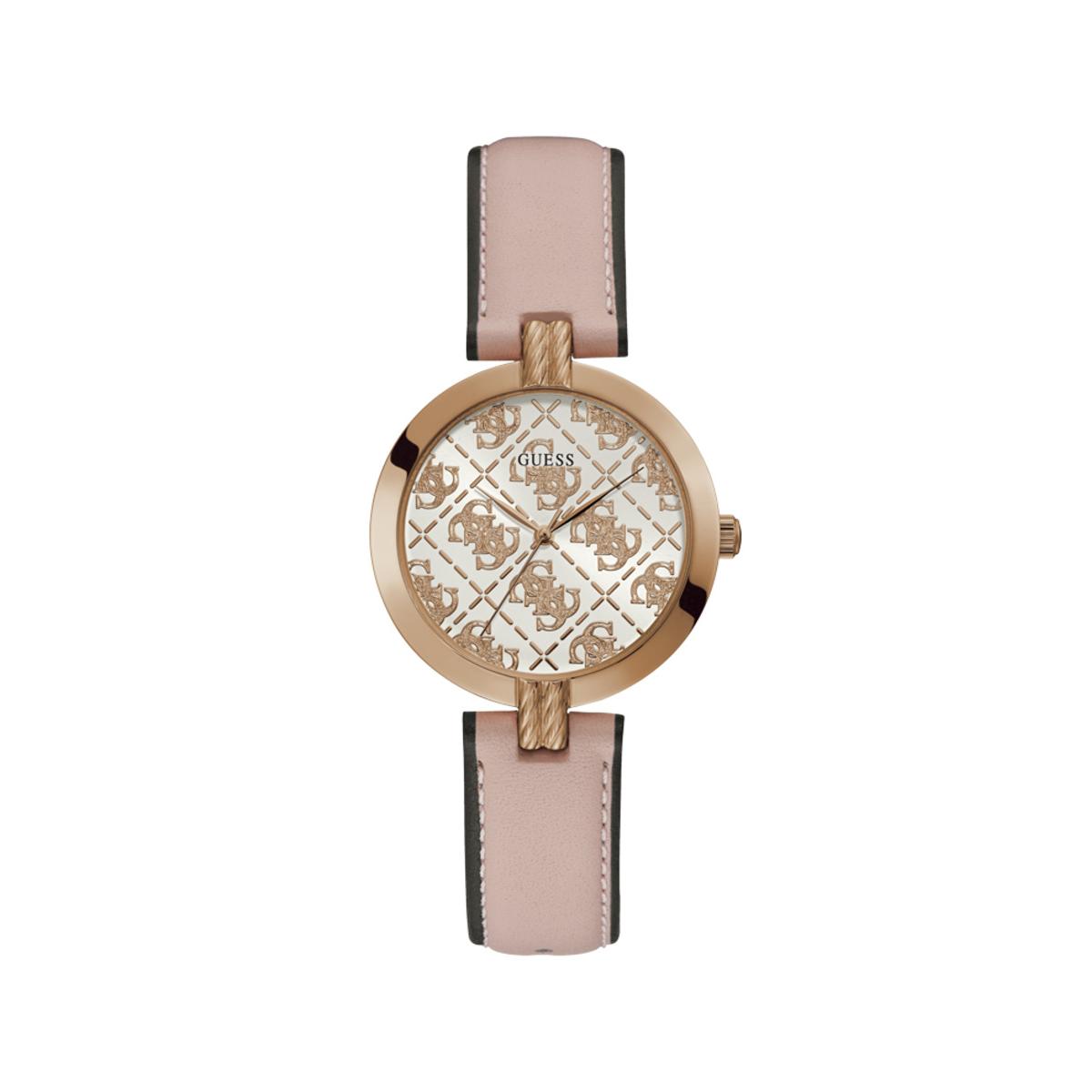 Guess Reloj Mujer Caja De Acero Pulsera Genuine Leather De Color Rosa Resistente Al Agua 3 Atm Gw0027l2