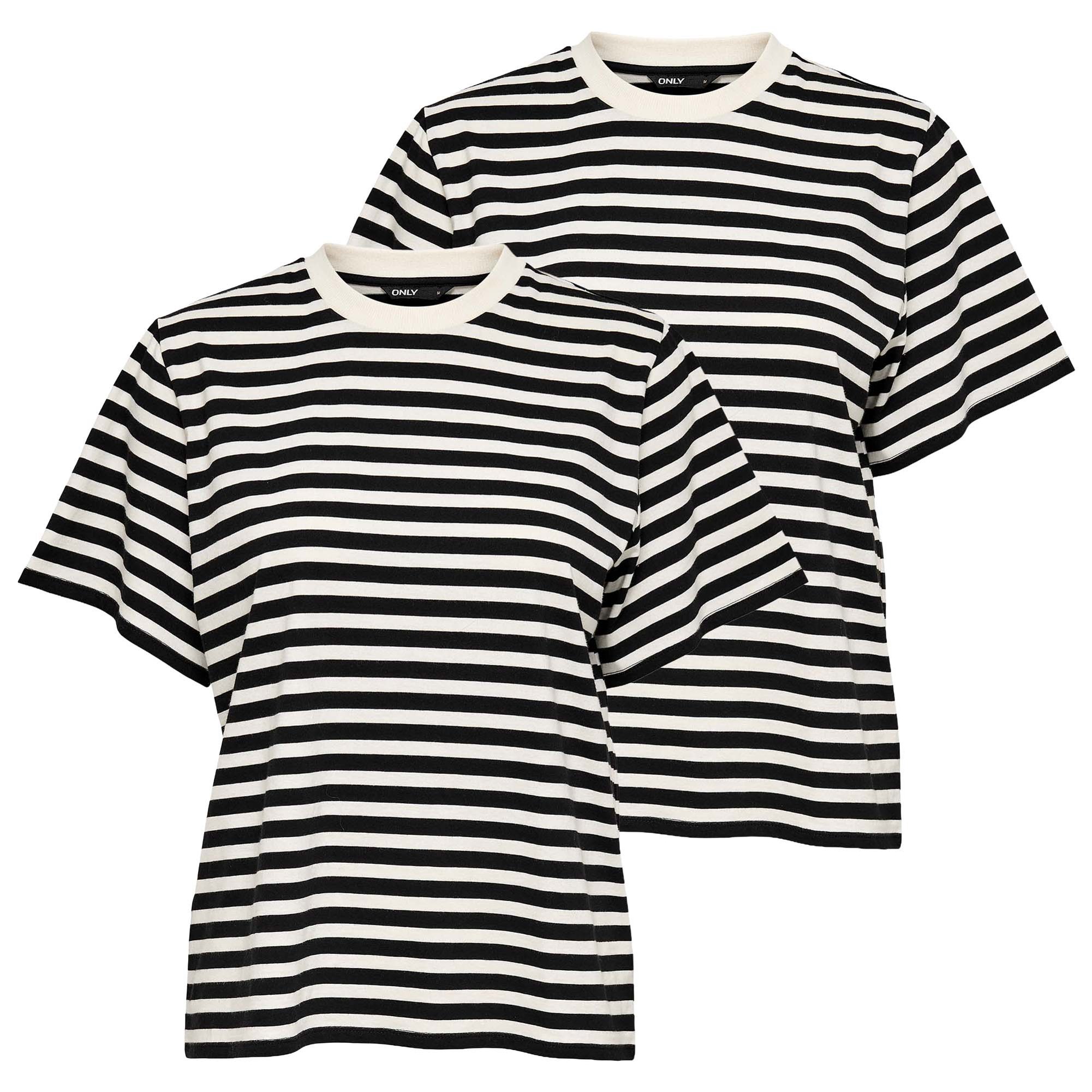 ONLY Camiseta de mujer Paquete de 2 - ONLLIVINA LIFE STRIPE TEE, manga corta, cuello redondo, rayas ONLLIVINA LIFE STRIPE TEE 2P