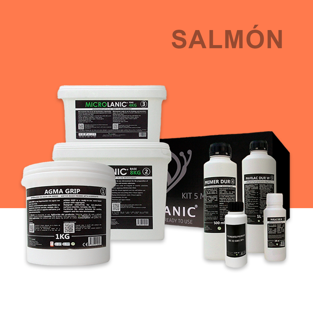 MICROLANIC - KIT MICROCEMENTO 5M² S.N.A | Especial para superficies no absorbentes | Kit microcemento 5m² listo al uso sobre azulejos | Apto para cerámica y mármol.