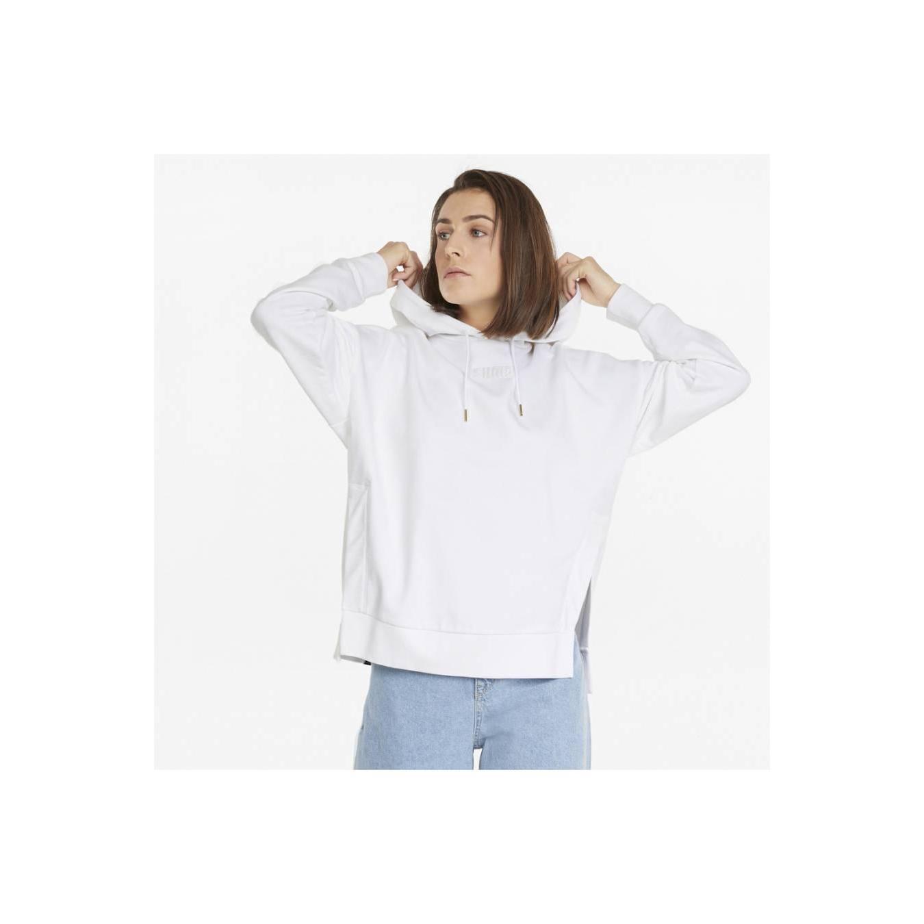 Puma Sudadera Her Hoodie Blanca con Capucha y Detalles Metálicos