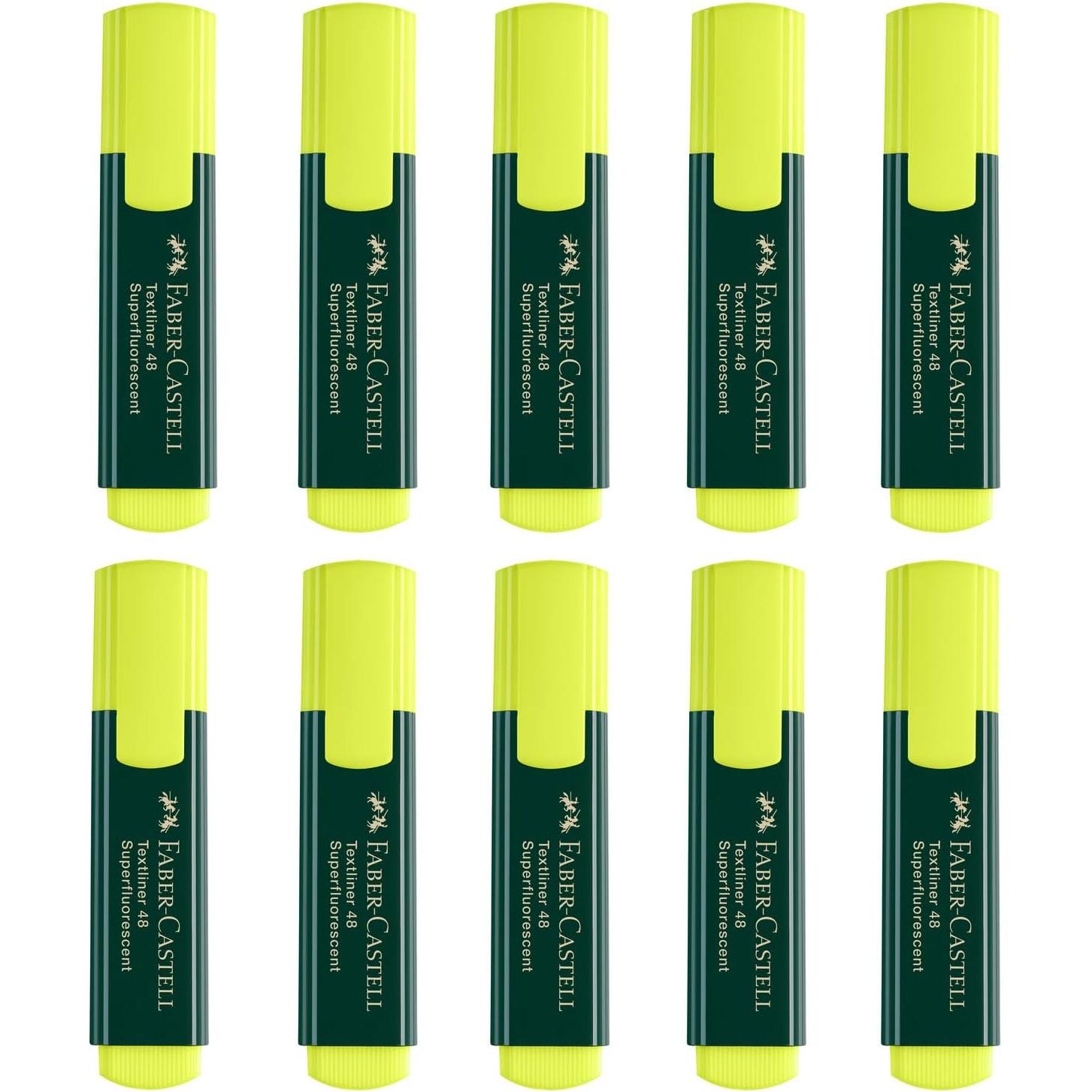 Pack 10 Subrayadores Fluorescentes - Marcadores Faber-Castell Textiliner 48 – Rotulador Subrayador Tinta a Base de Agua, Colores Brillantes y Duraderos para Tela, Papel y Manualidades