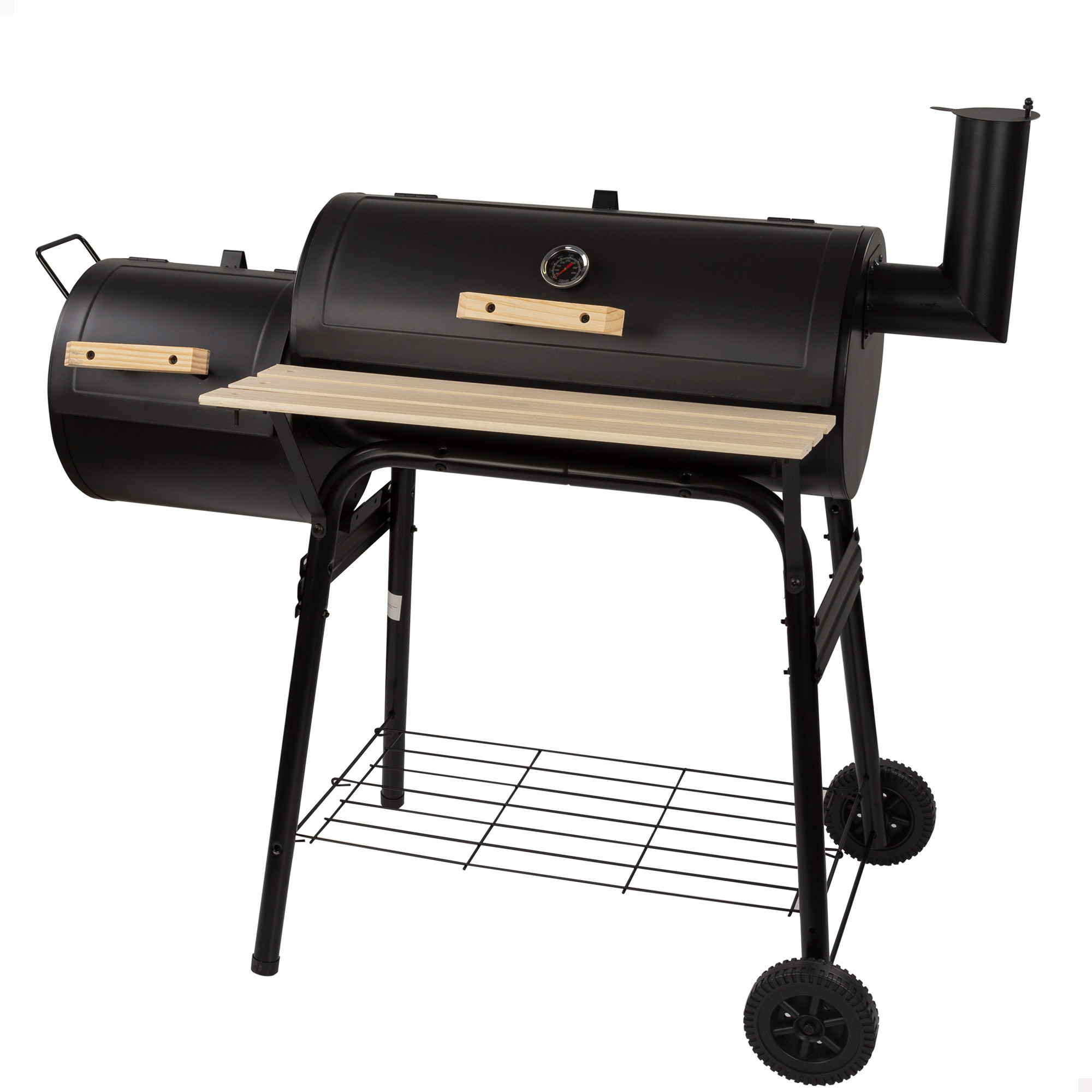 Aktive - Barbacoa de carbón con termómetro, metal, 116x61x106 cm, con sistema de ventilación y chimenea, 2 ruedas, fácil transporte, de exterior, para terraza, para balcón, bowl para líquidos, Bbq
