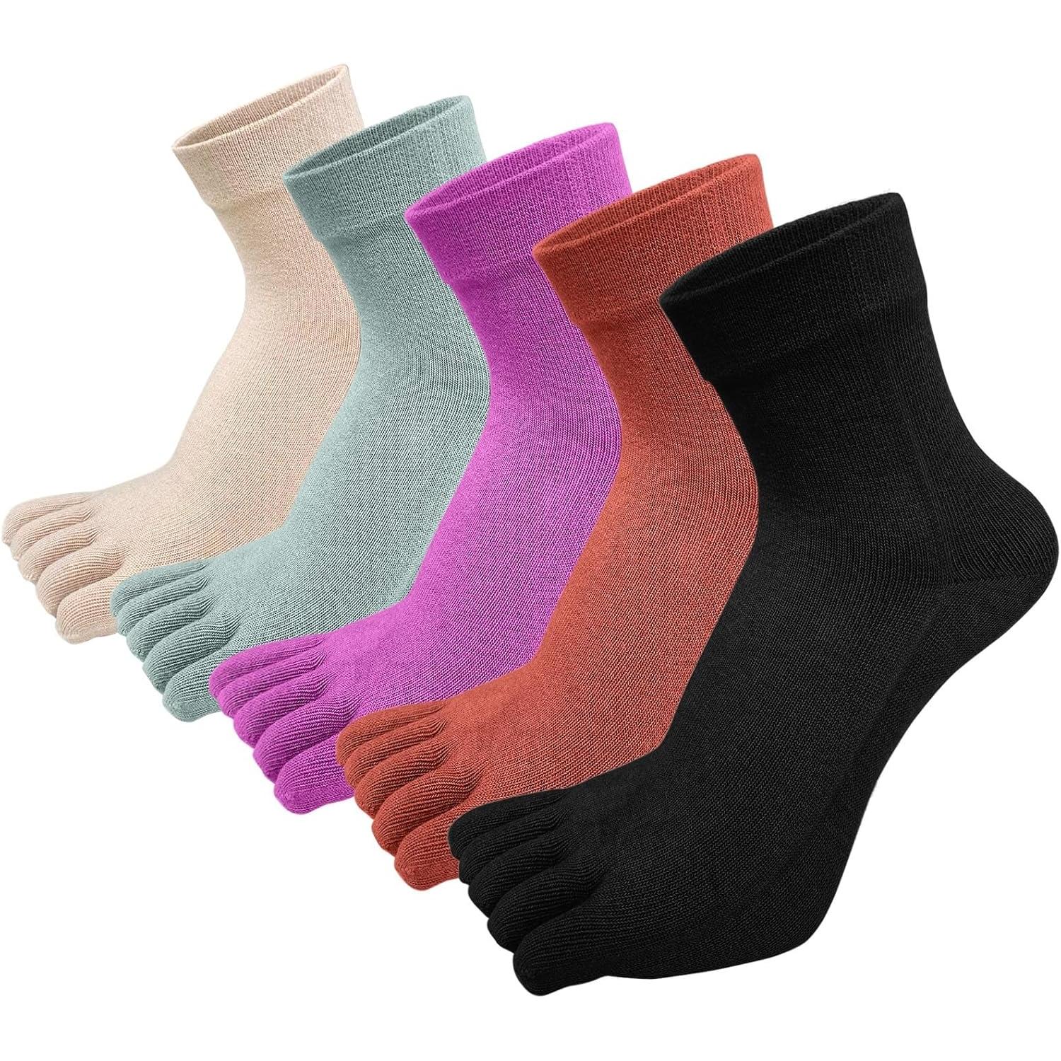 TK Calcetines de Dedos Mujer Calcetines Cinco Dedos de Deporte, Mujer Calcetines del Dedo del Pie, Calcetines de Algodón, suave y transpirable, 4/5 pares