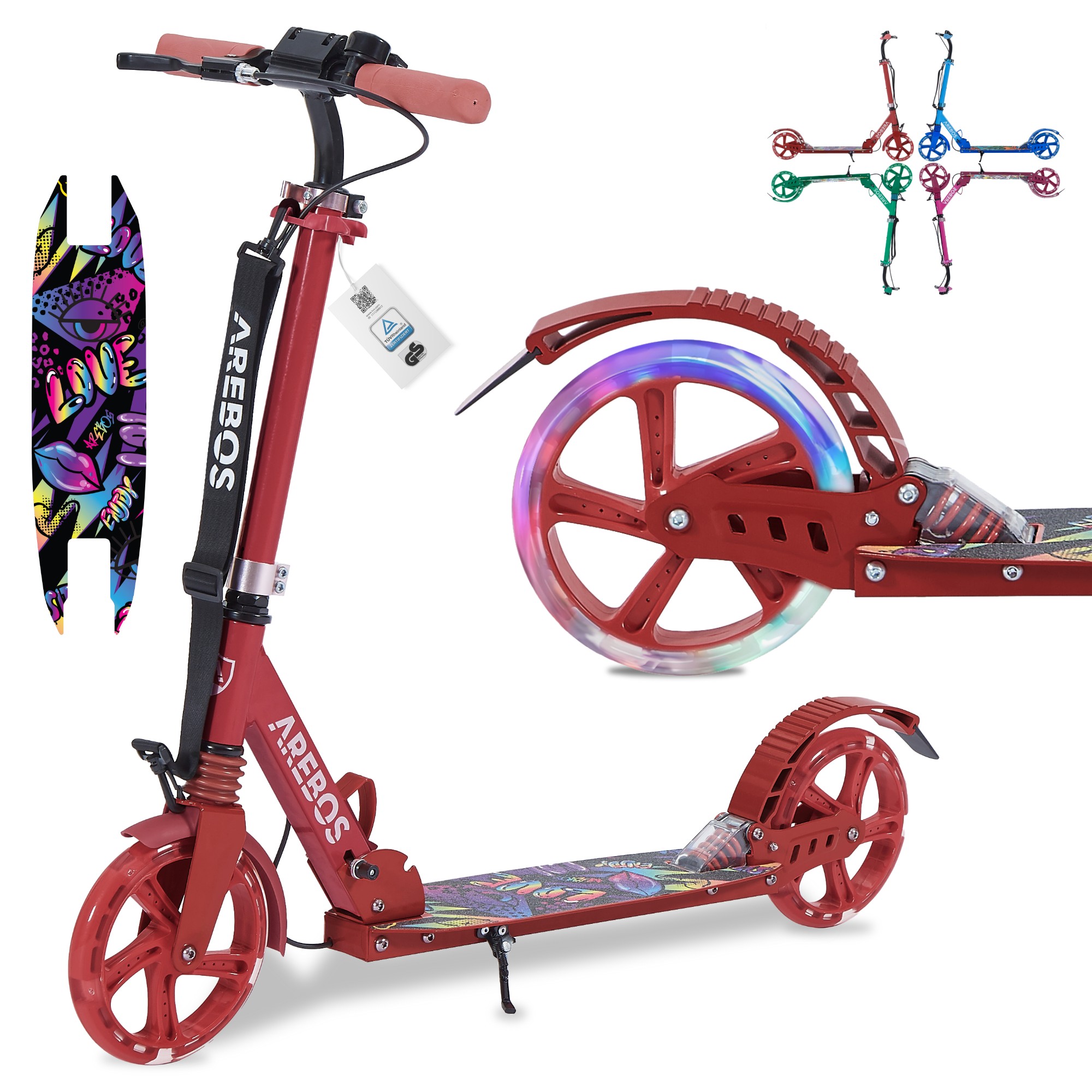 AREBOS Scooter ciudad Scooter niños Scooter adultos Scooter con neumáticos led