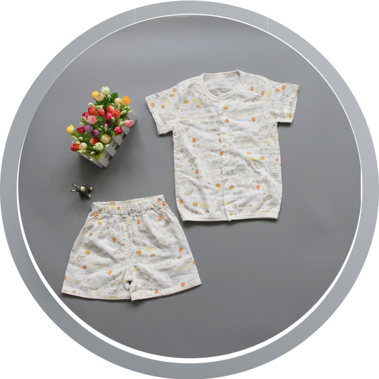CA Nueva ropa de escalada de otoño para bebés, mameluco de bebé de gasa de algodón puro de 2 capas, conjunto de ropa de hogar para bebé, pijama dividido con aire acondicionado