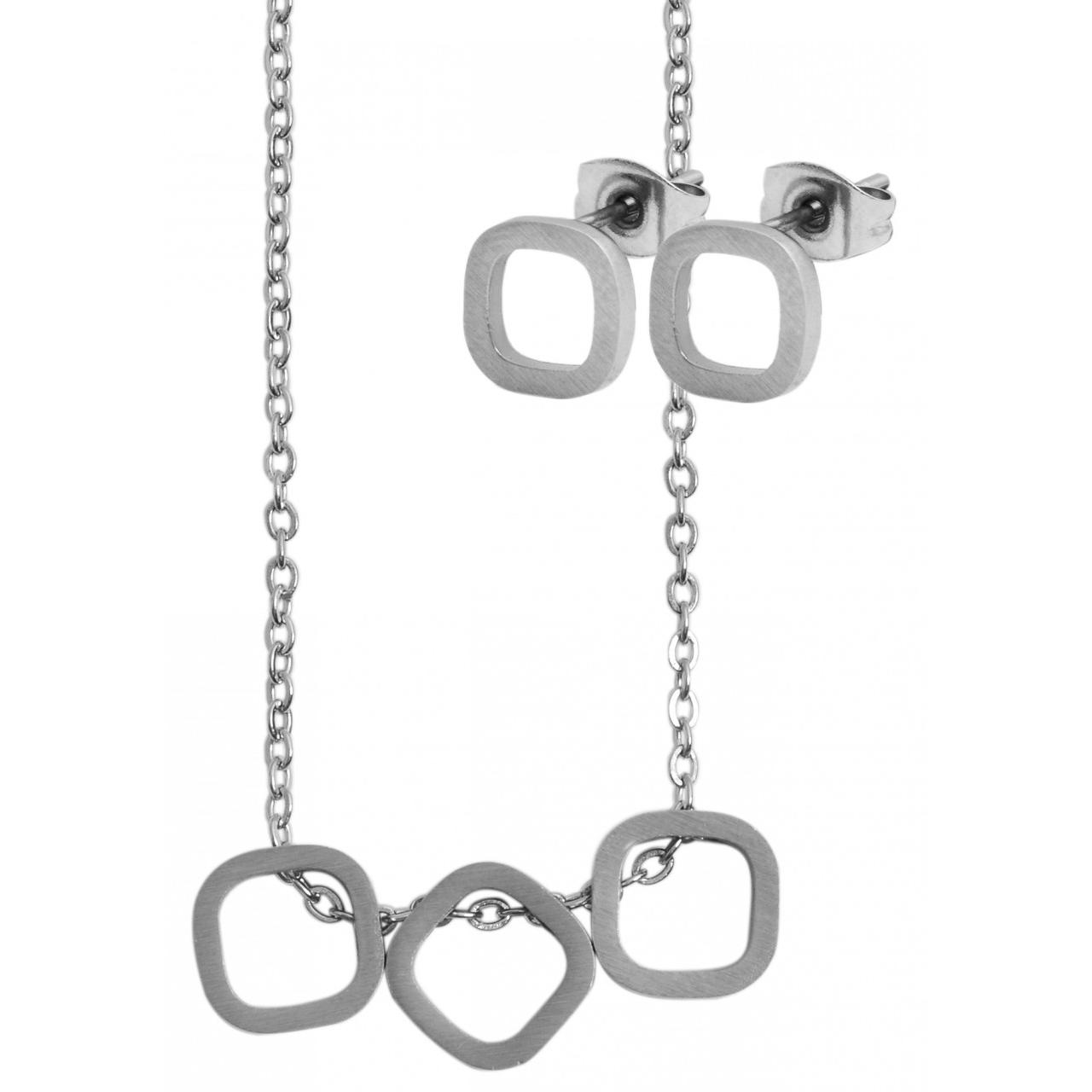 Akzent® Conjunto Collar + Pendientes Prateado em Aço Inoxidável 0142