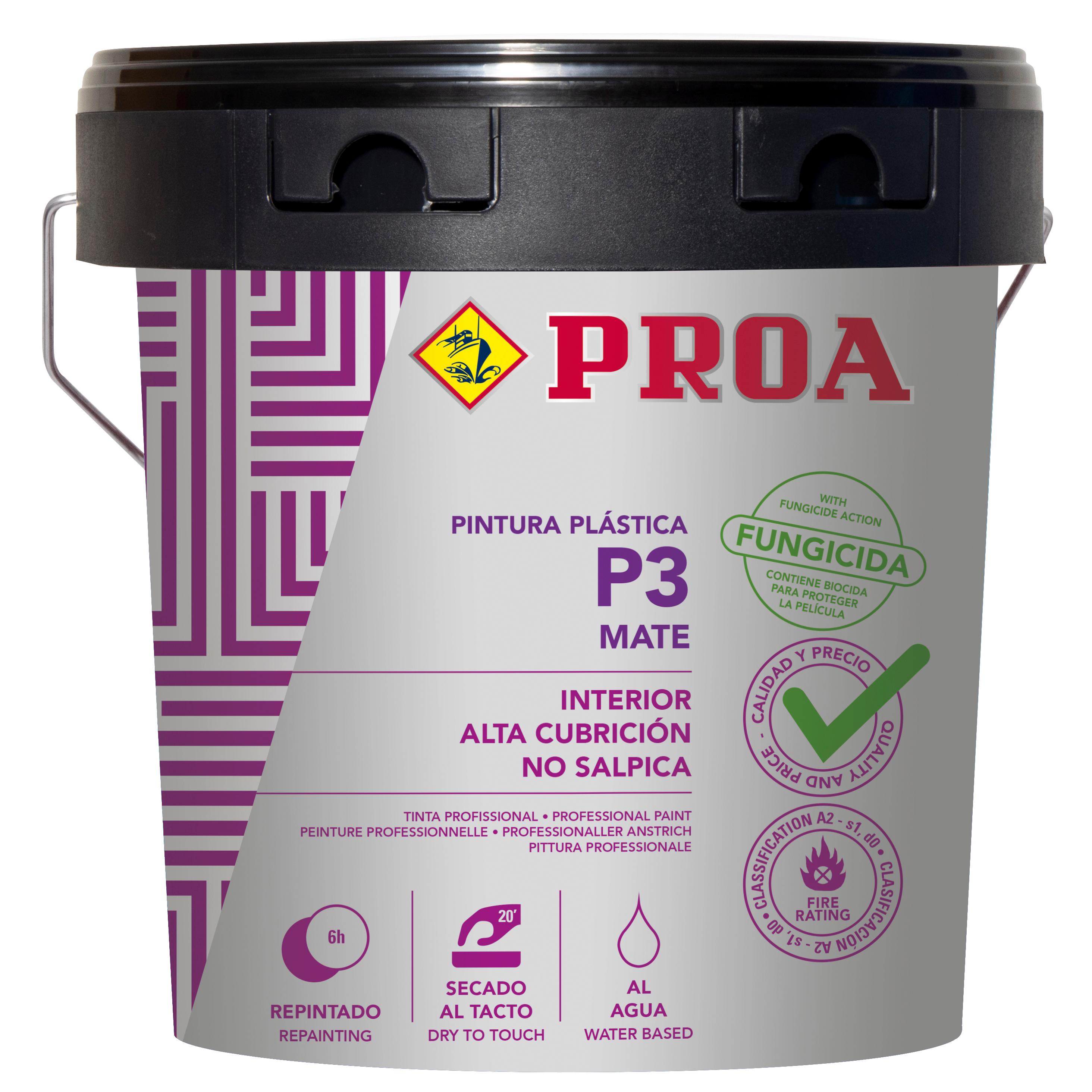Pintura interior mate P3. 15L. Gran cubricion. Paredes Techos 23 kg. PROA.